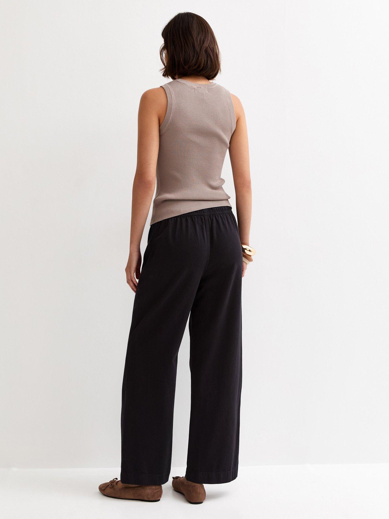 Image 2 of 6 of New Look Black Cotton Twill Drawstring Wide Leg Trousers