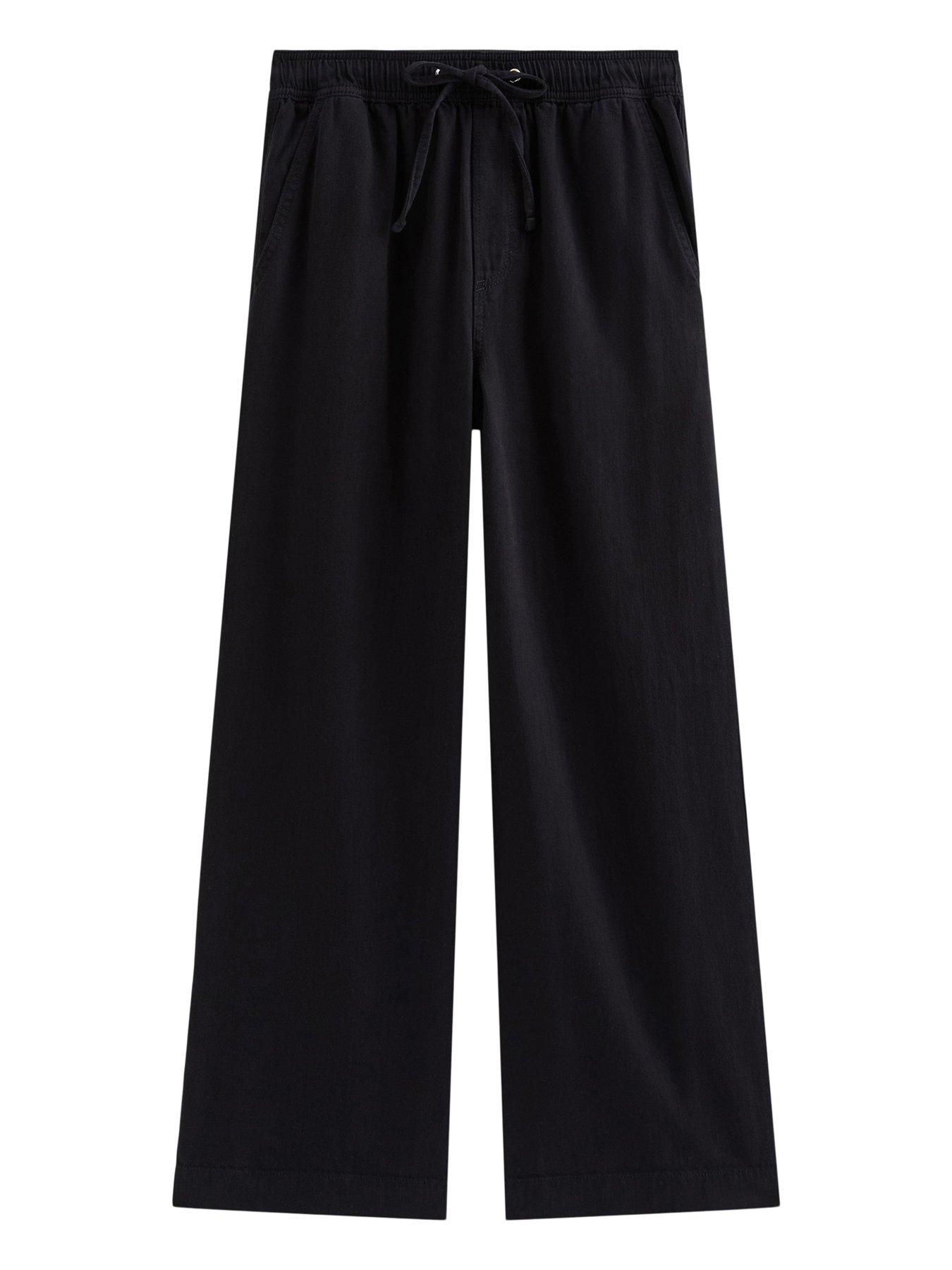 Image 5 of 6 of New Look Black Cotton Twill Drawstring Wide Leg Trousers
