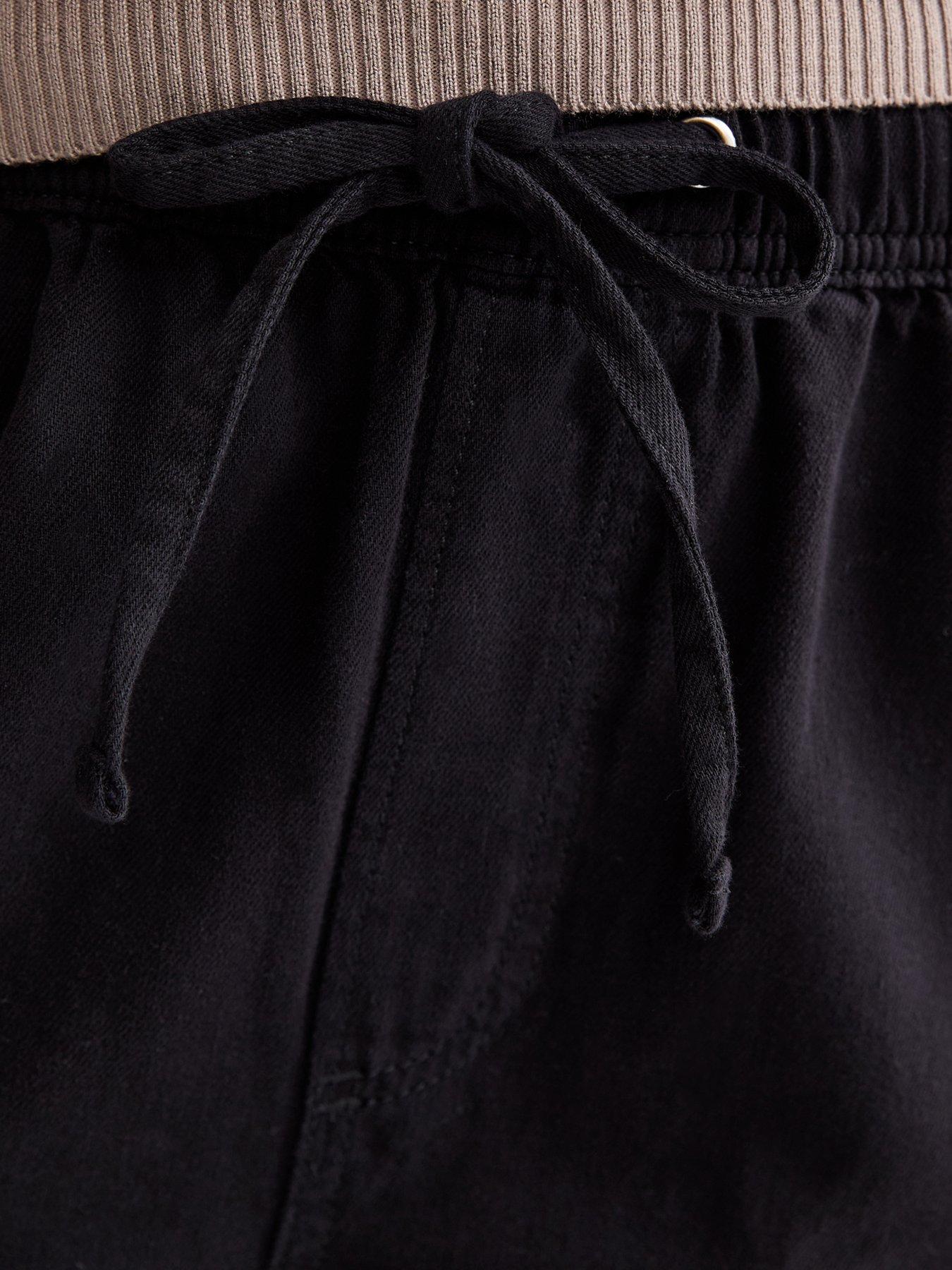 Image 6 of 6 of New Look Black Cotton Twill Drawstring Wide Leg Trousers