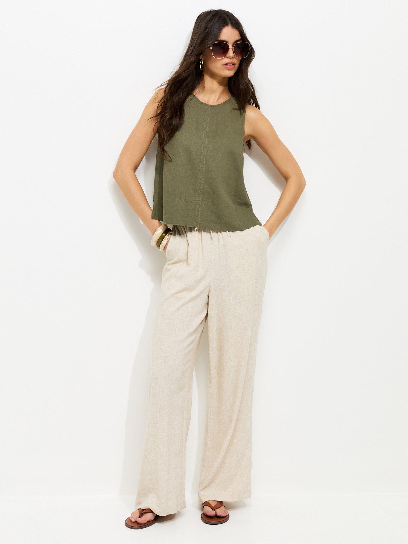 Image 3 of 6 of New Look Dark Khaki Linen Blend Sleeveless Top - Green