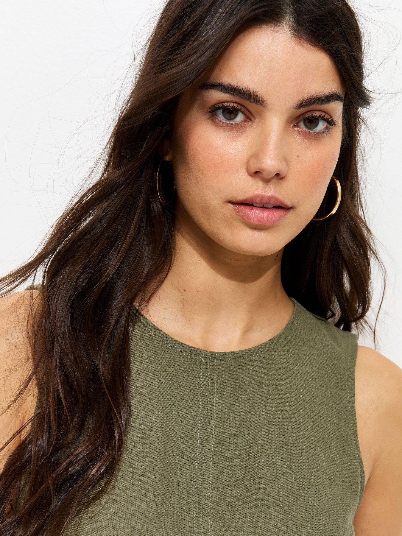 Image 4 of 6 of New Look Dark Khaki Linen Blend Sleeveless Top - Green