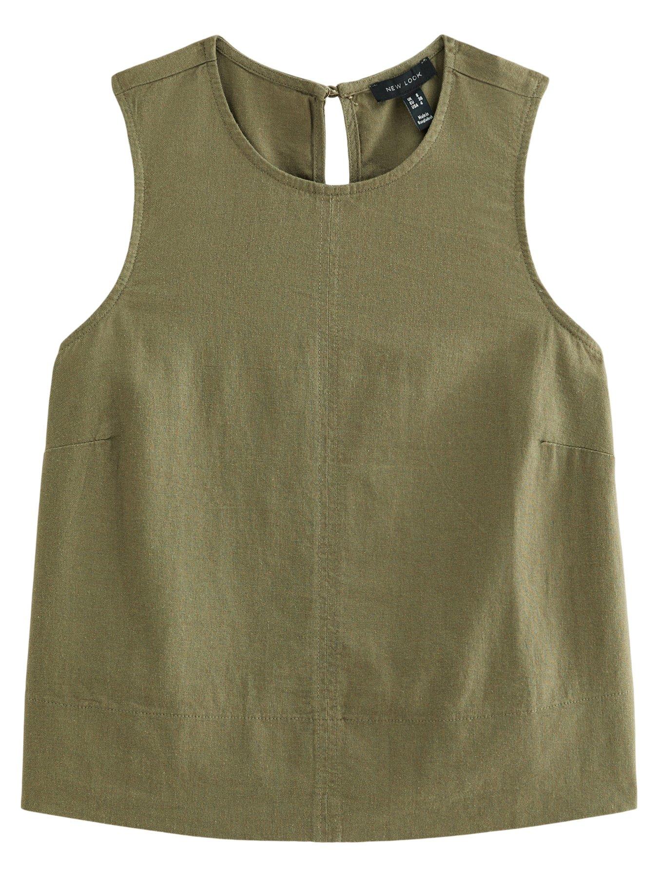 Image 5 of 6 of New Look Dark Khaki Linen Blend Sleeveless Top - Green