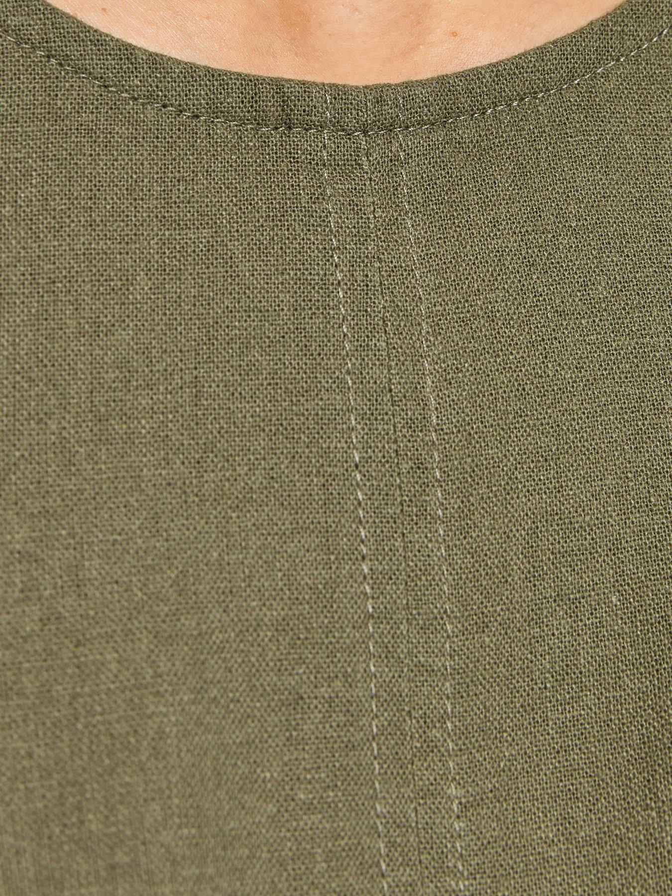 Image 6 of 6 of New Look Dark Khaki Linen Blend Sleeveless Top - Green