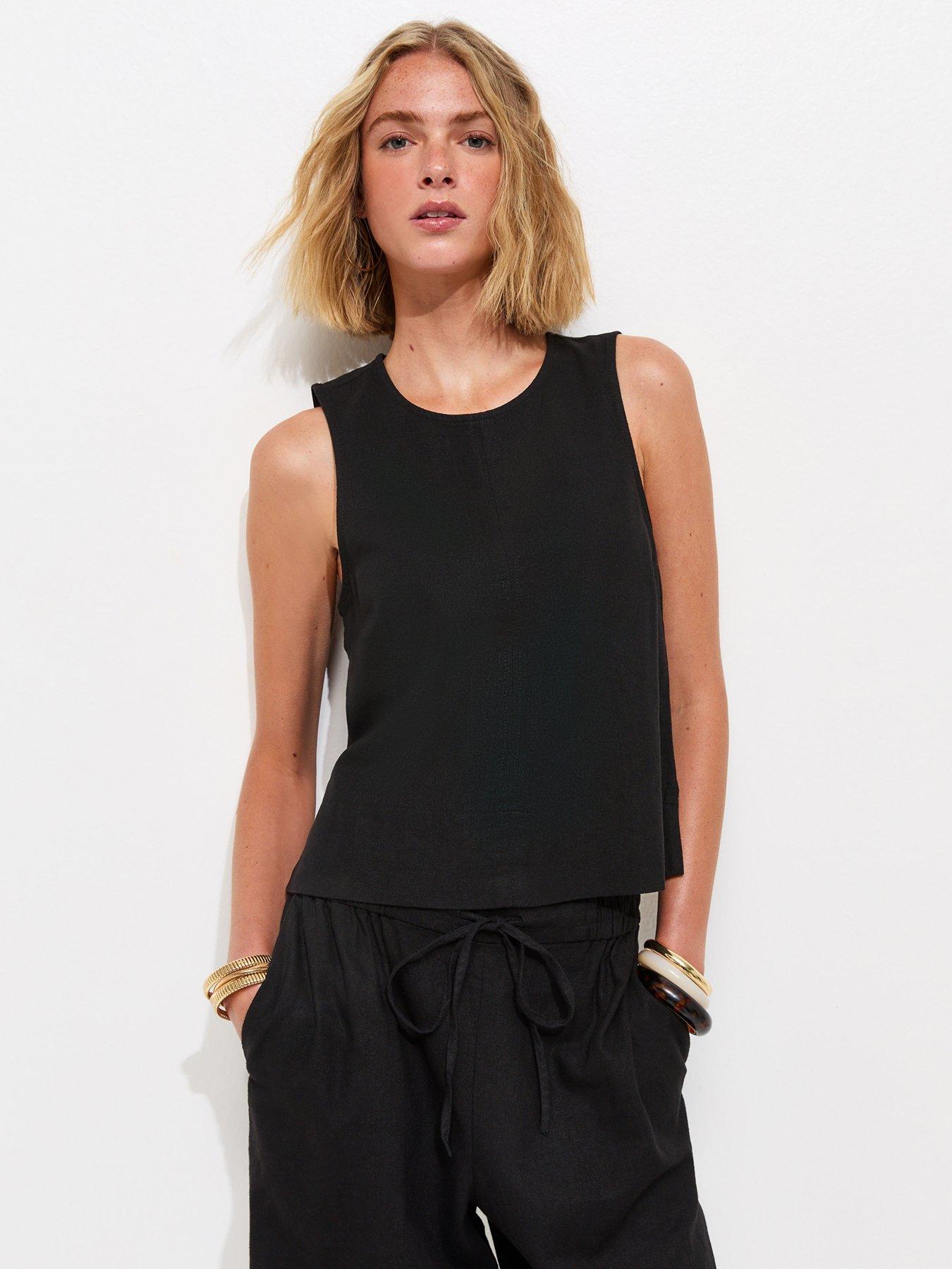 Image 1 of 6 of New Look Black Linen Blend Sleeveless Top