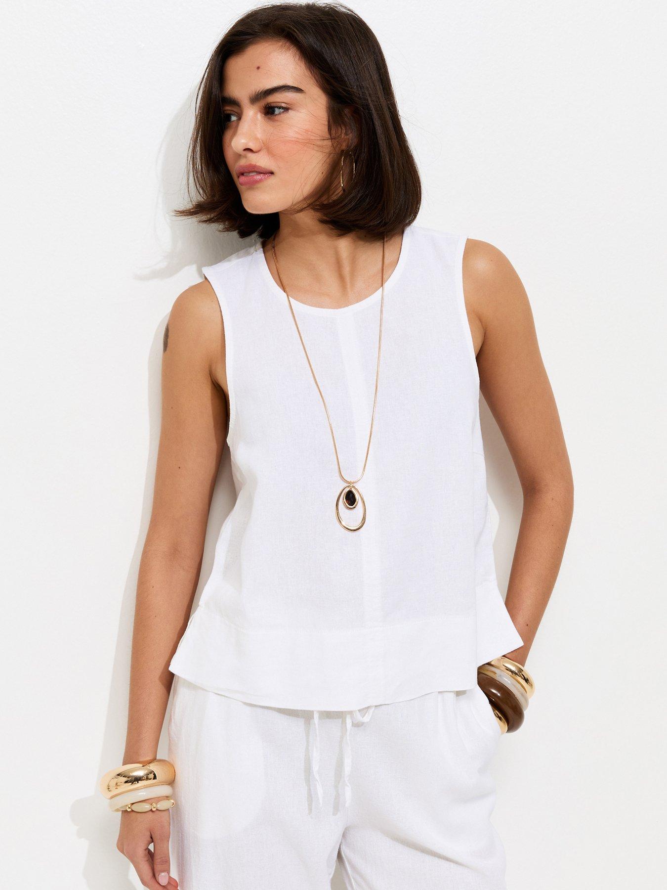 New Look White Linen Blend Sleeveless Top