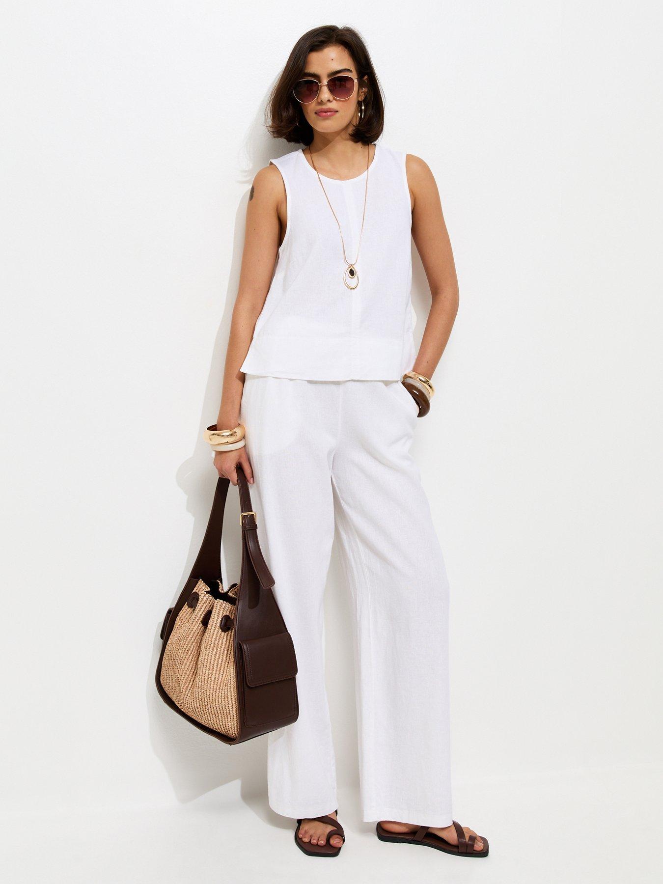 Image 3 of 6 of New Look Linen Blend Sleeveless Top - White