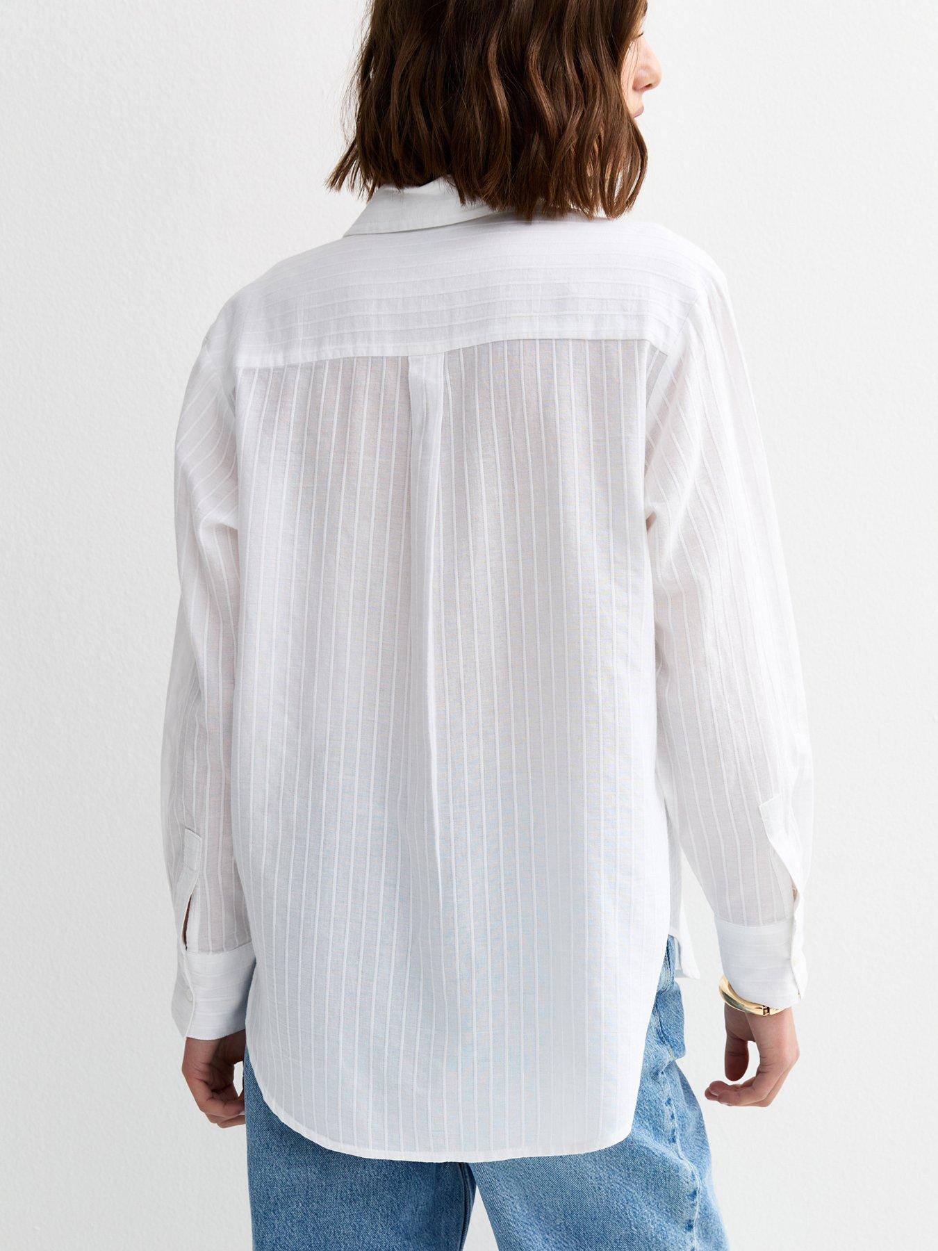 Image 2 of 6 of New Look Stripe Long Sleeve Shirt - White