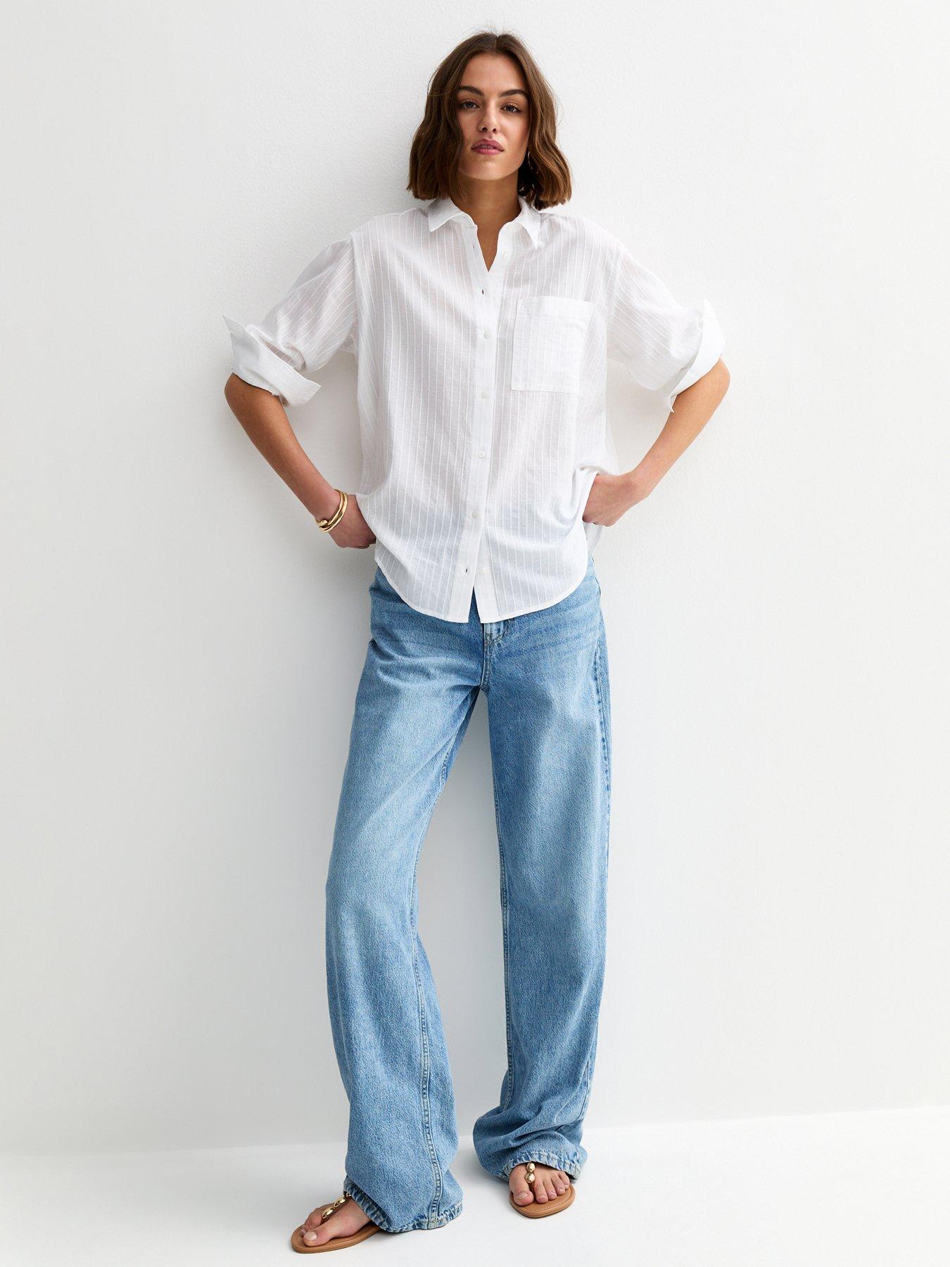 Image 3 of 6 of New Look Stripe Long Sleeve Shirt - White