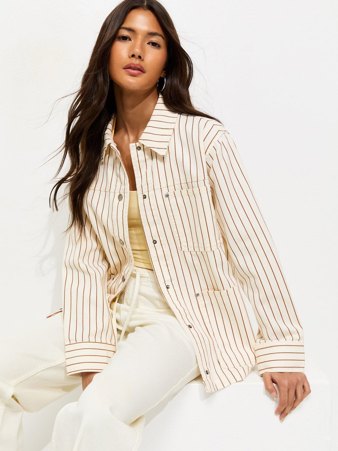 New Look Stripe Longline Cotton Shacket - Cream | Very
