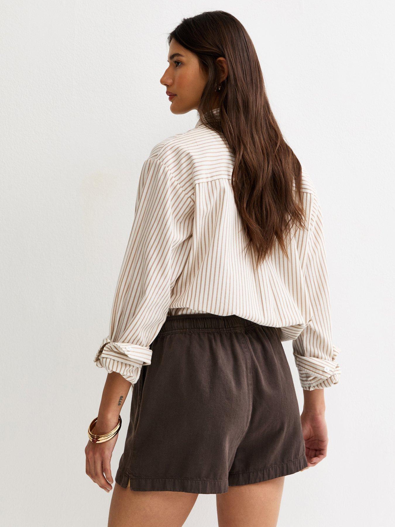 Image 2 of 5 of New Look Cotton Twill Pull On Drawstring Shorts - Dark Brown