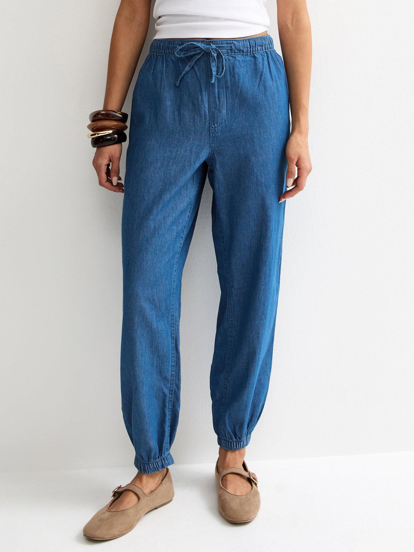 Image 1 of 6 of New Look Tapered Drawstring Trousers - Chambray Blue