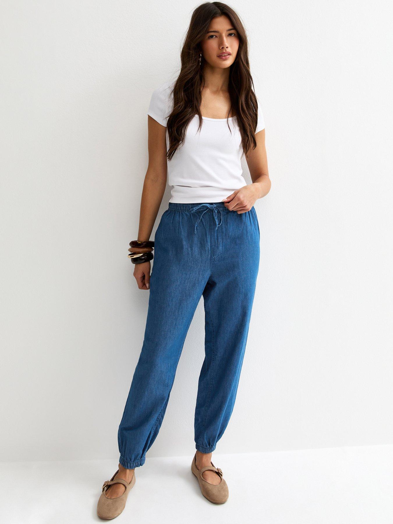 Image 3 of 6 of New Look Tapered Drawstring Trousers - Chambray Blue