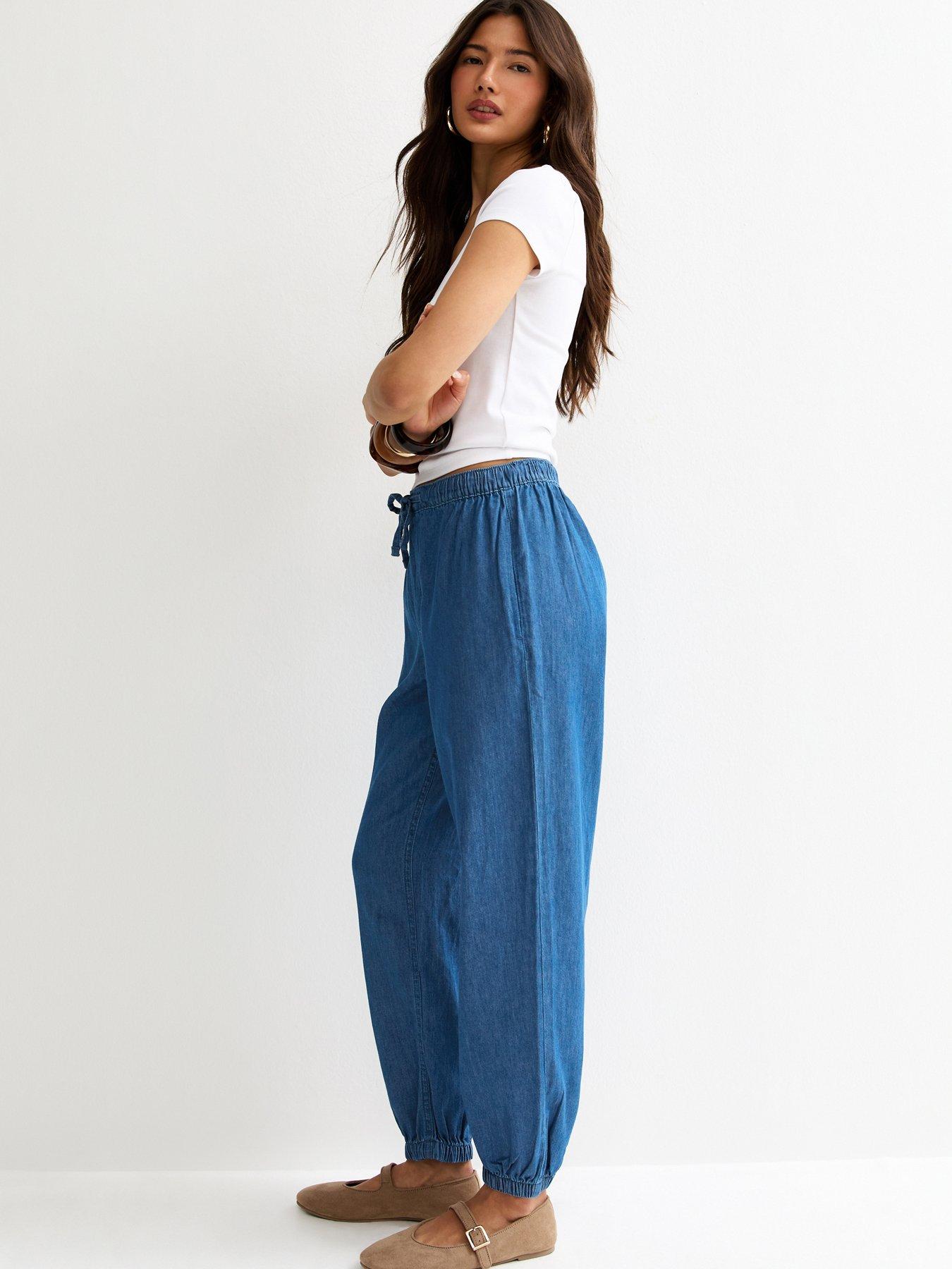 Image 4 of 6 of New Look Tapered Drawstring Trousers - Chambray Blue