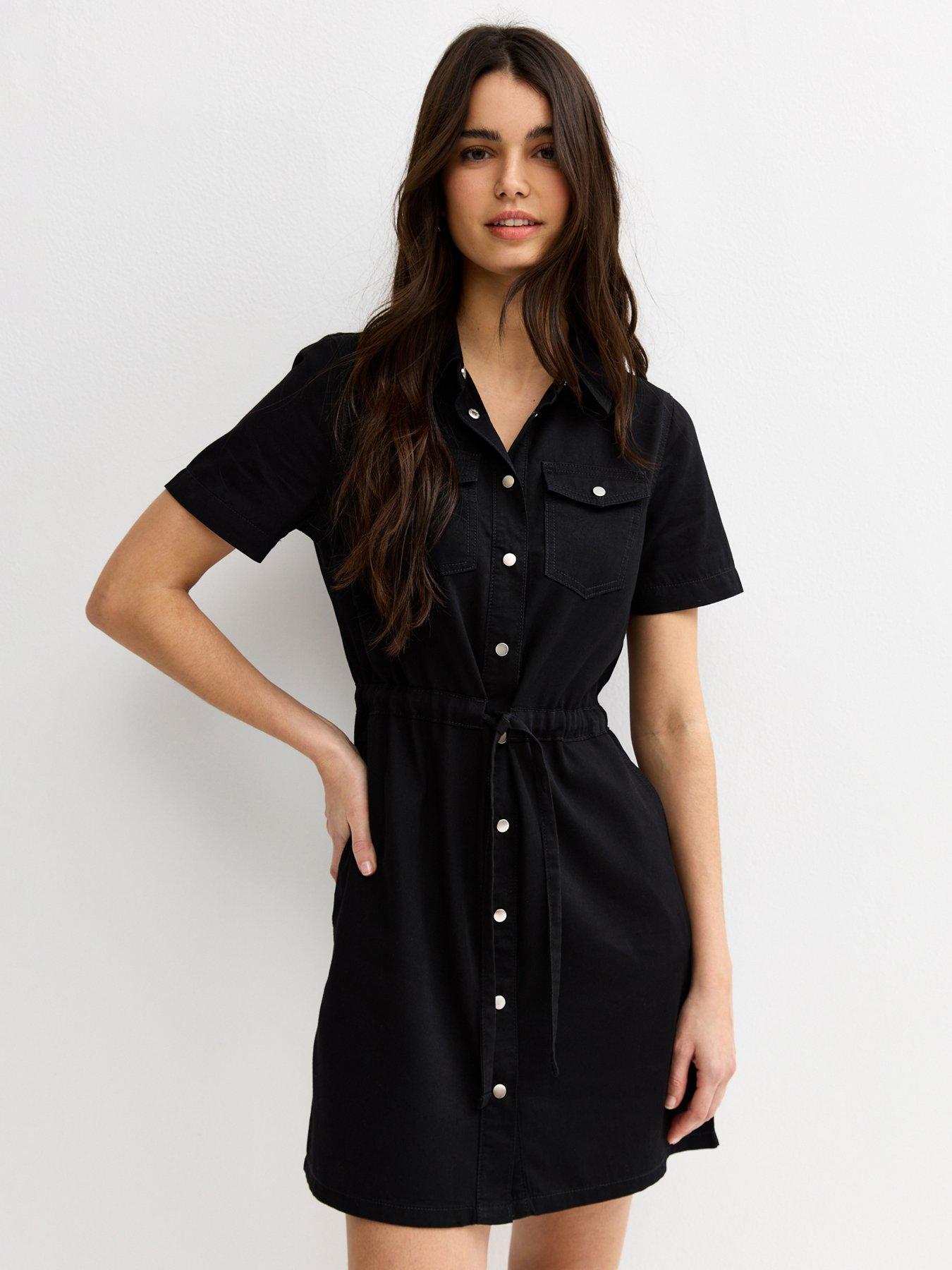 New Look Lightweight Denim Shirt A Line Mini Dress - Black
