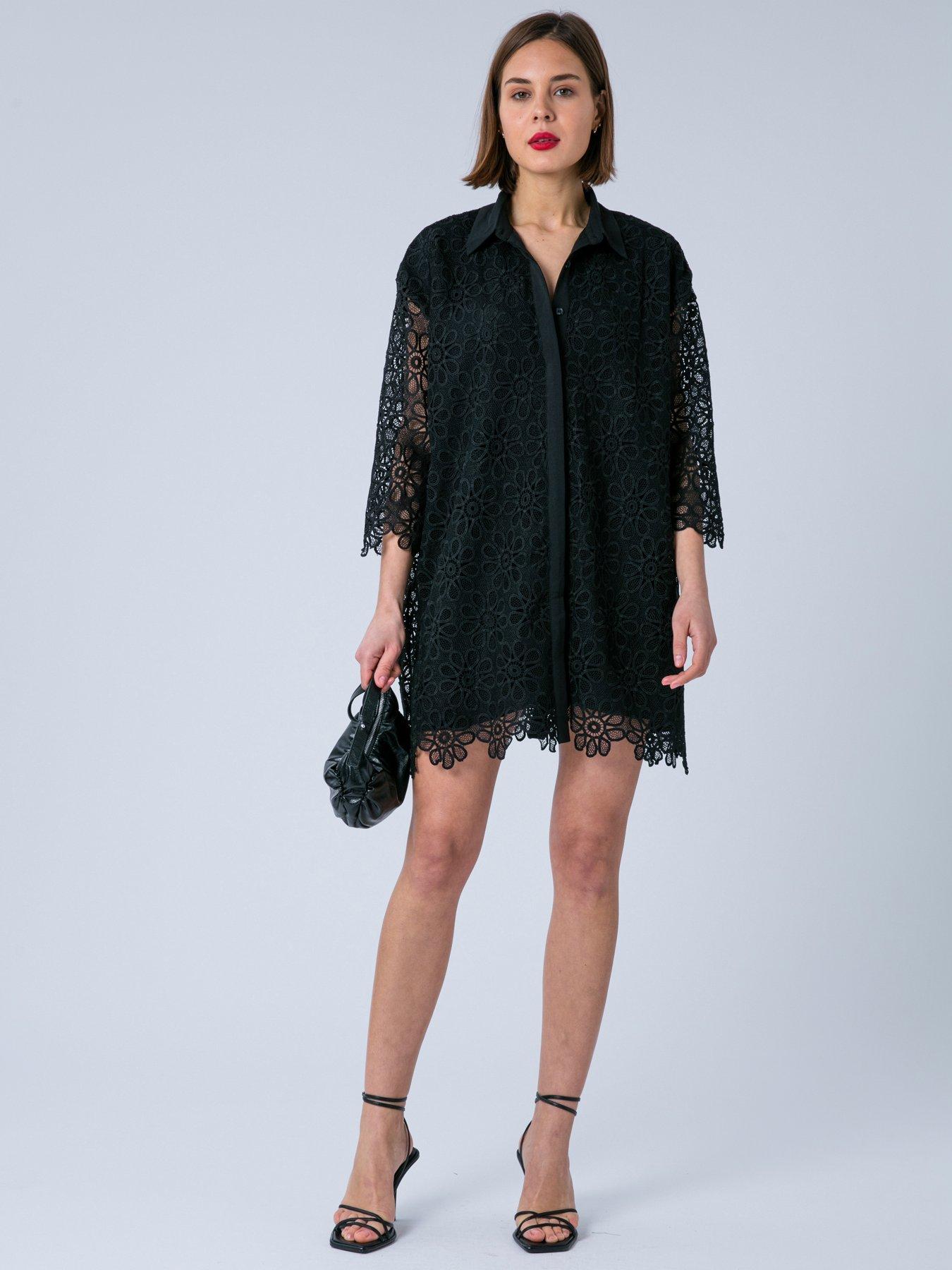 Religion Ellie Oversized Occasion Shirt Kaftan Dress - Black
