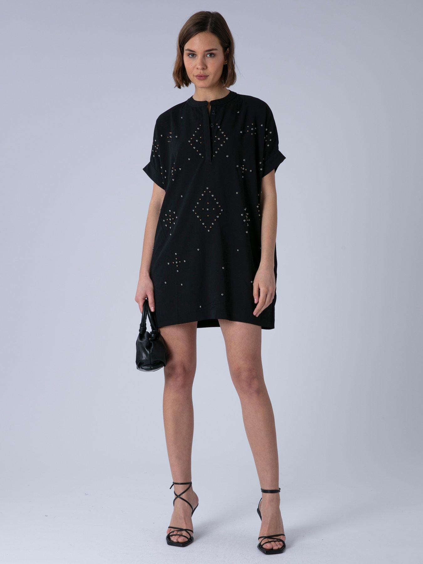 Image 1 of 6 of Religion Sarah Heavily Embellished Tunic Dress - Black