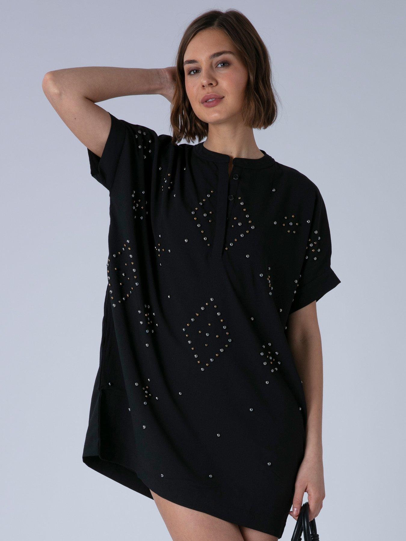 Image 4 of 6 of Religion Sarah Heavily Embellished Tunic Dress - Black