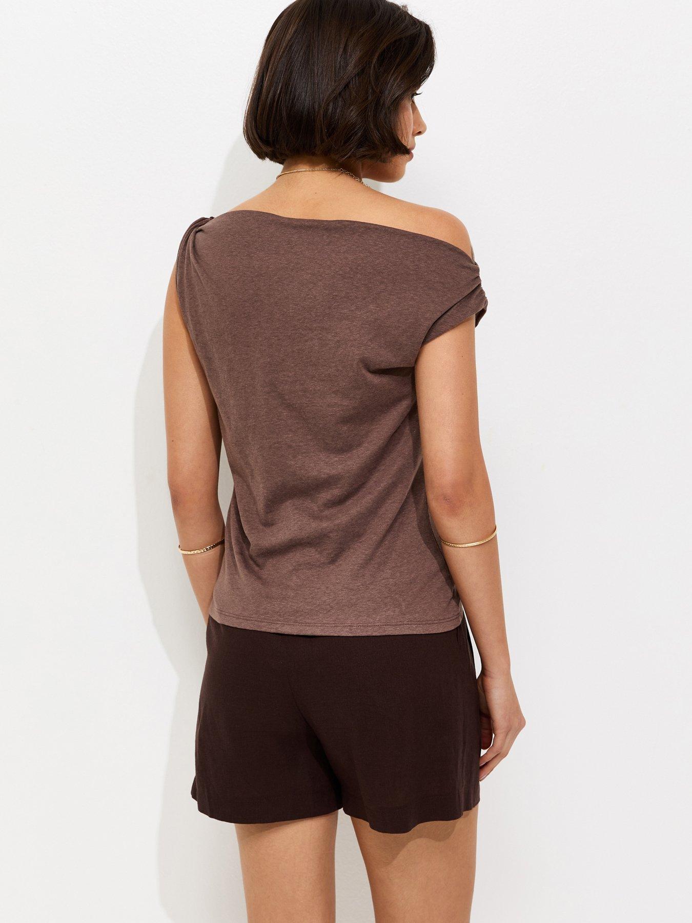 Image 2 of 5 of New Look Textured Twist Shoulder Top - Brown