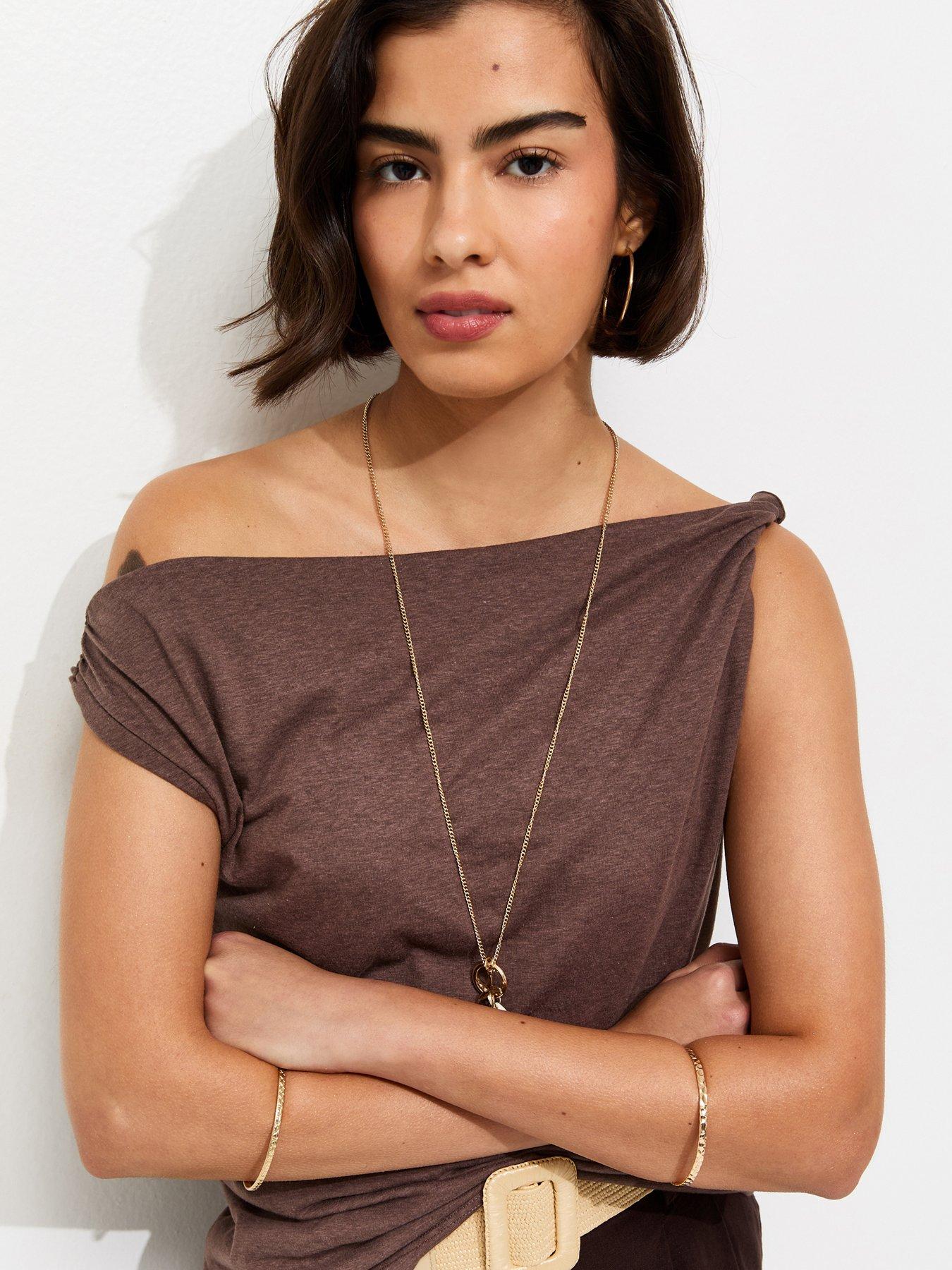 Image 4 of 5 of New Look Textured Twist Shoulder Top - Brown