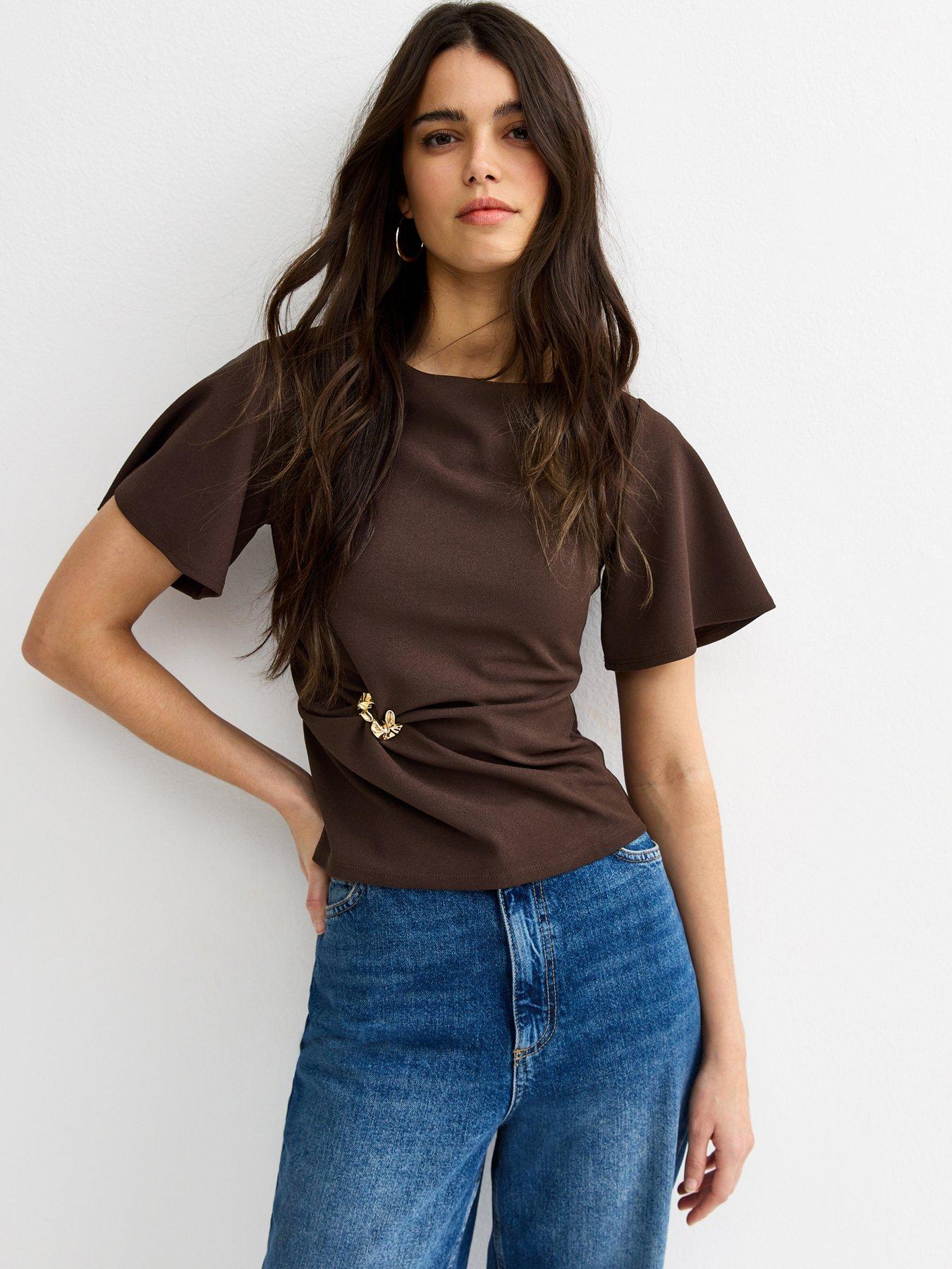 New Look Gathered Waist Corset T-Shirt - Dark Brown