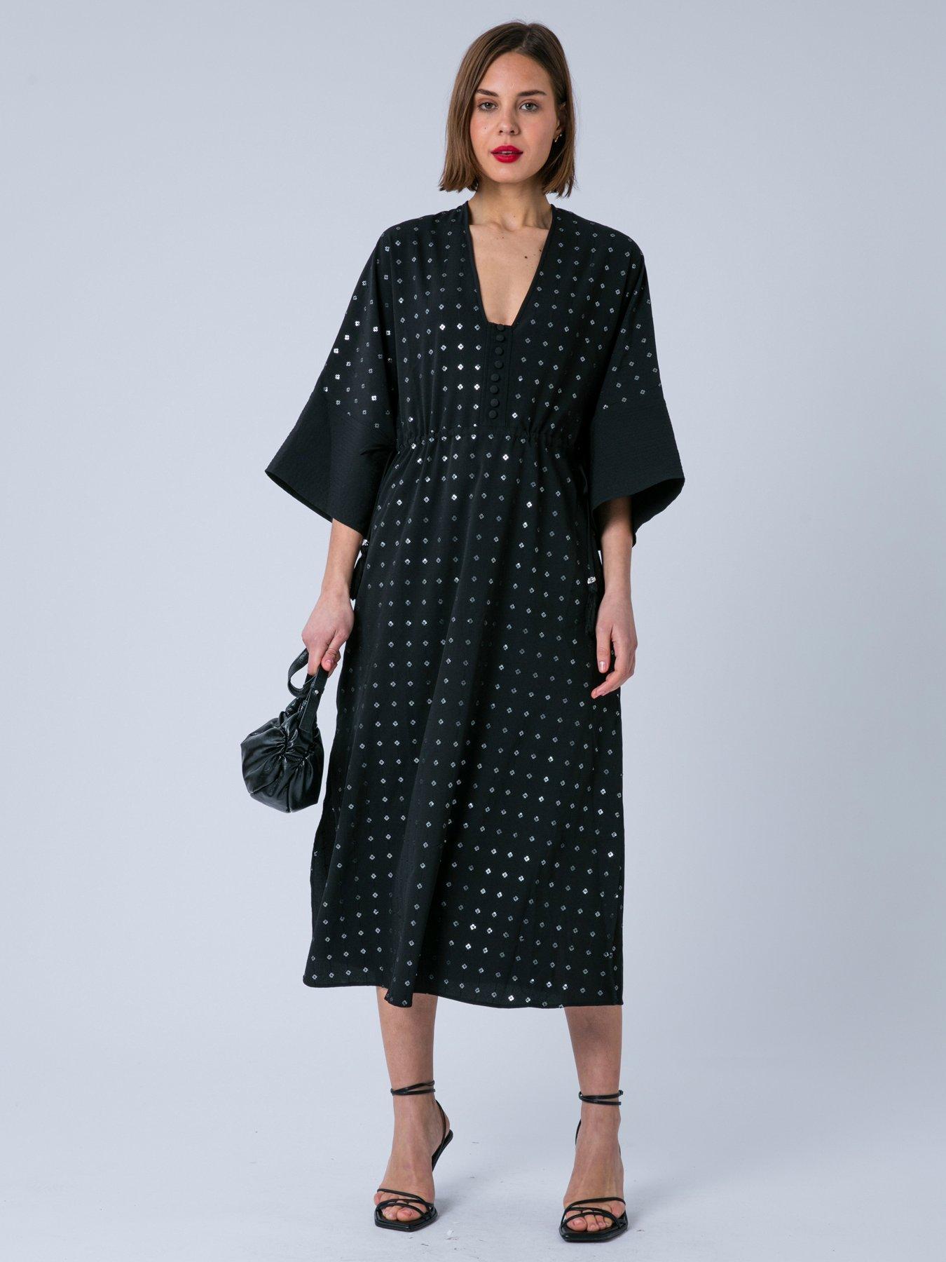 Religion Long Line Helena Kaftan Occasion Dress - Black