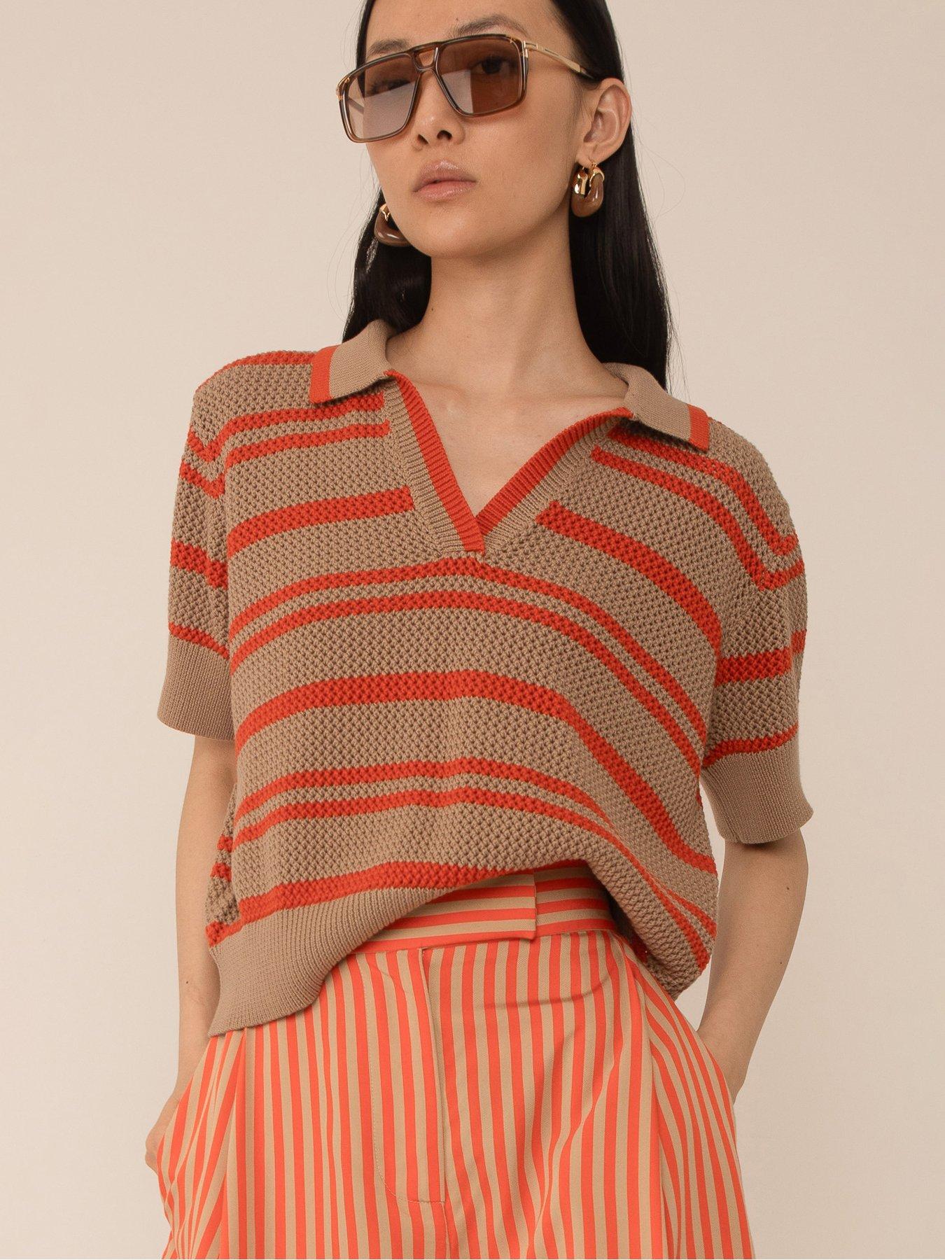 Image 1 of 4 of Vi.ve.re Annika Crochet Knit Polo Top - Orange