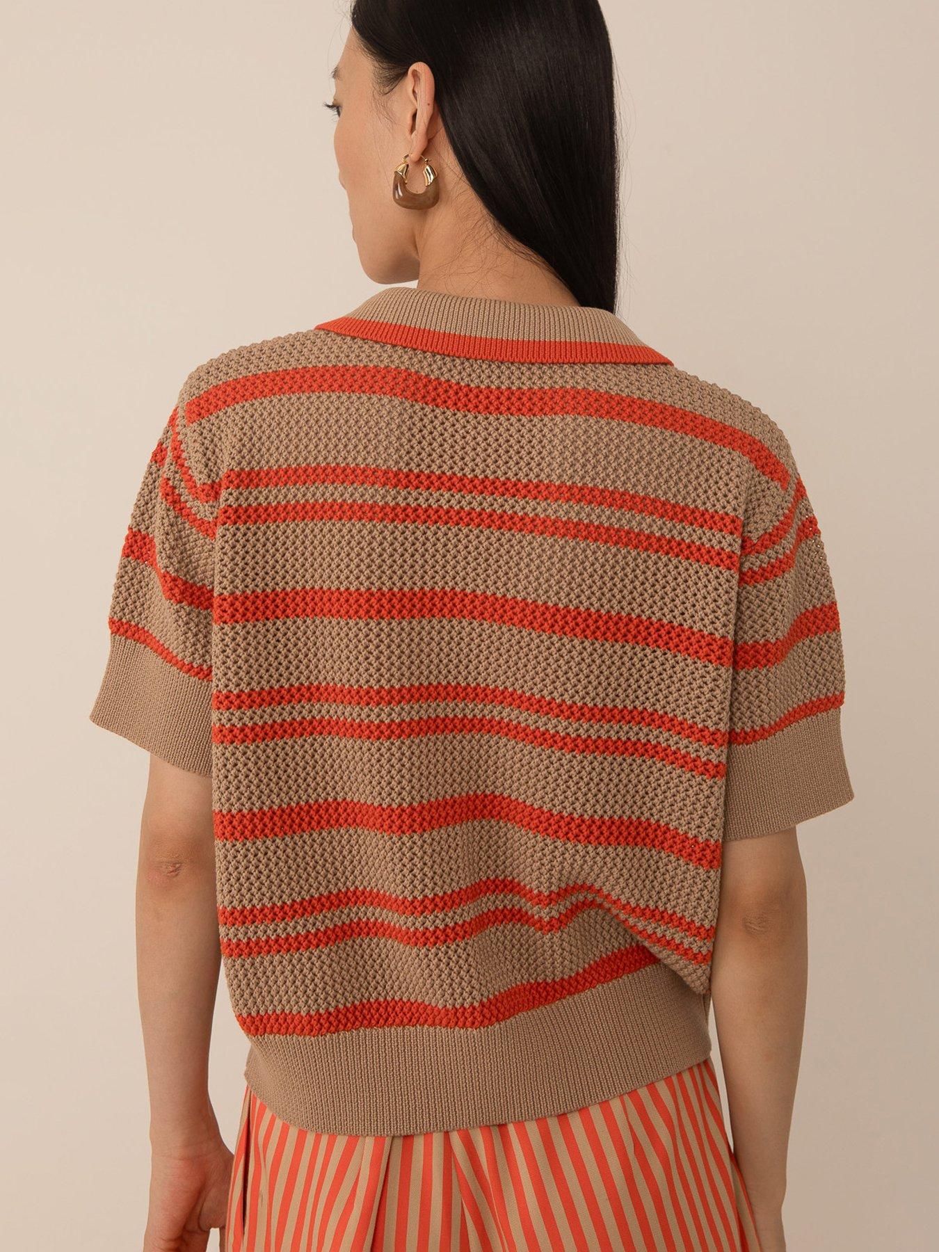 Image 2 of 4 of Vi.ve.re Annika Crochet Knit Polo Top - Orange