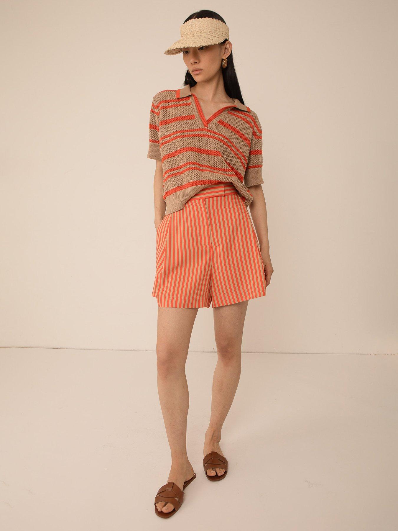 Image 3 of 4 of Vi.ve.re Annika Crochet Knit Polo Top - Orange