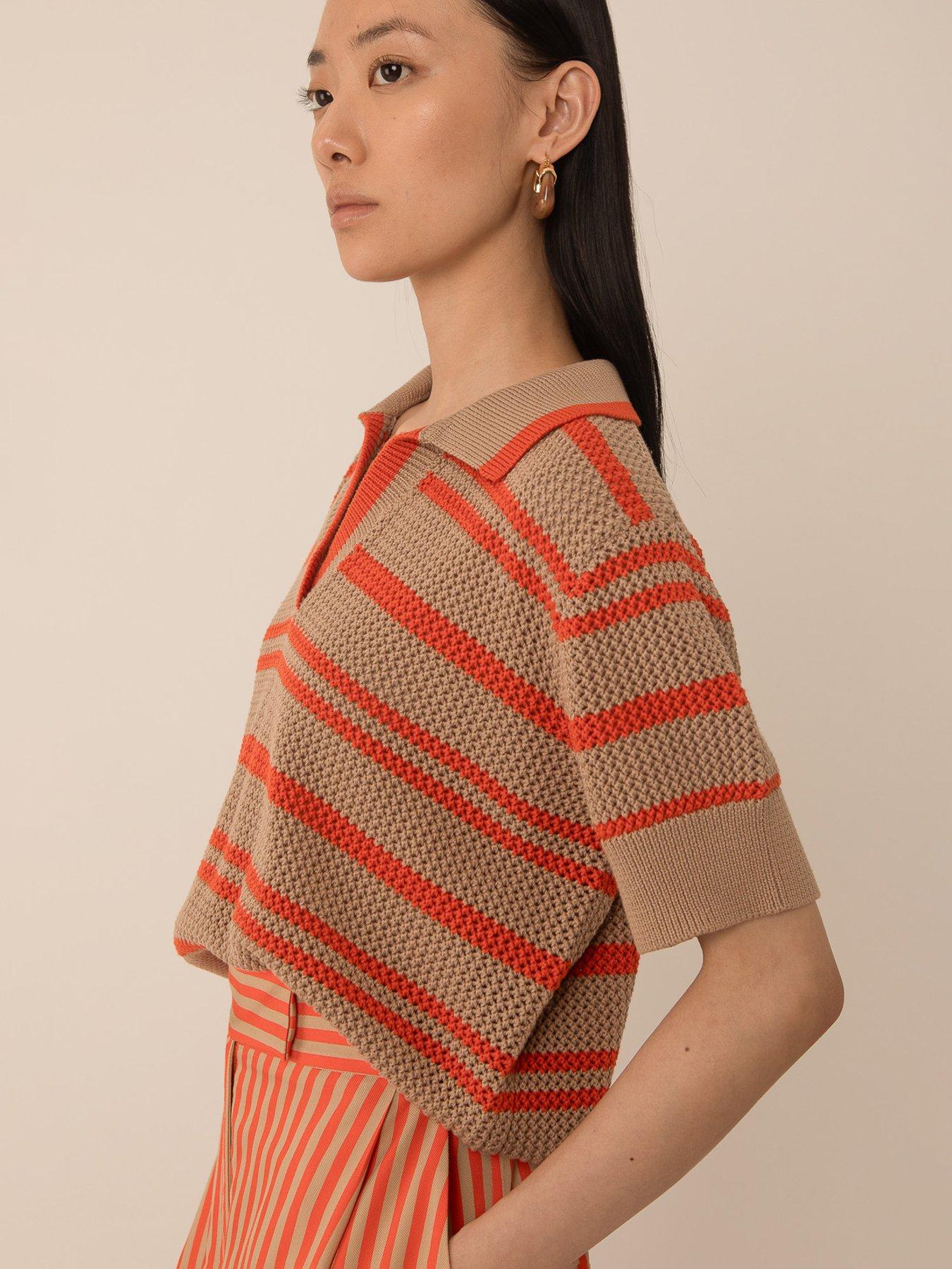 Image 4 of 4 of Vi.ve.re Annika Crochet Knit Polo Top - Orange