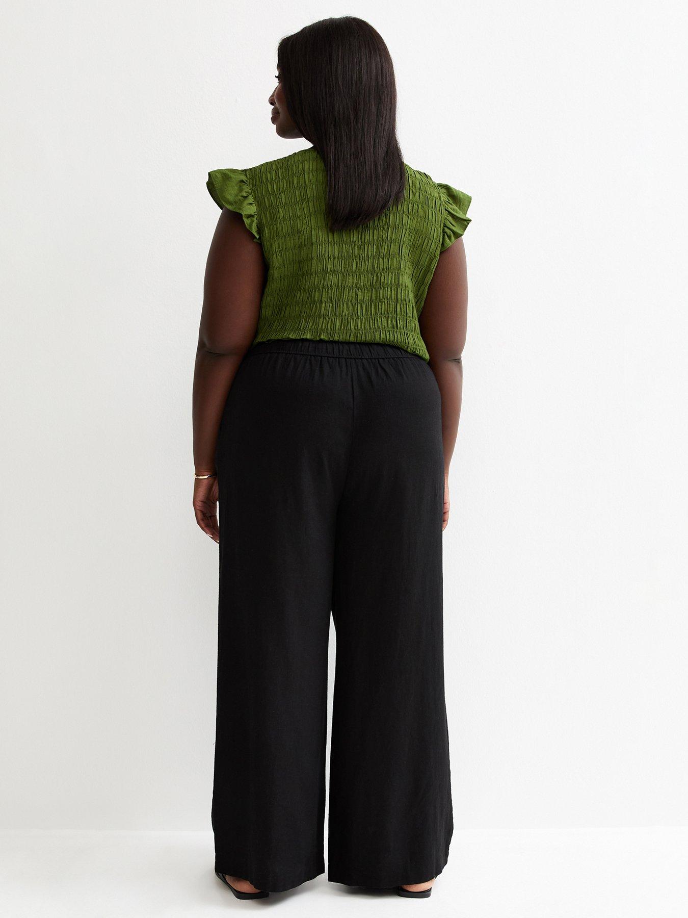 Image 2 of 6 of New Look Curves Black Linen Blend Wide Leg Trouser