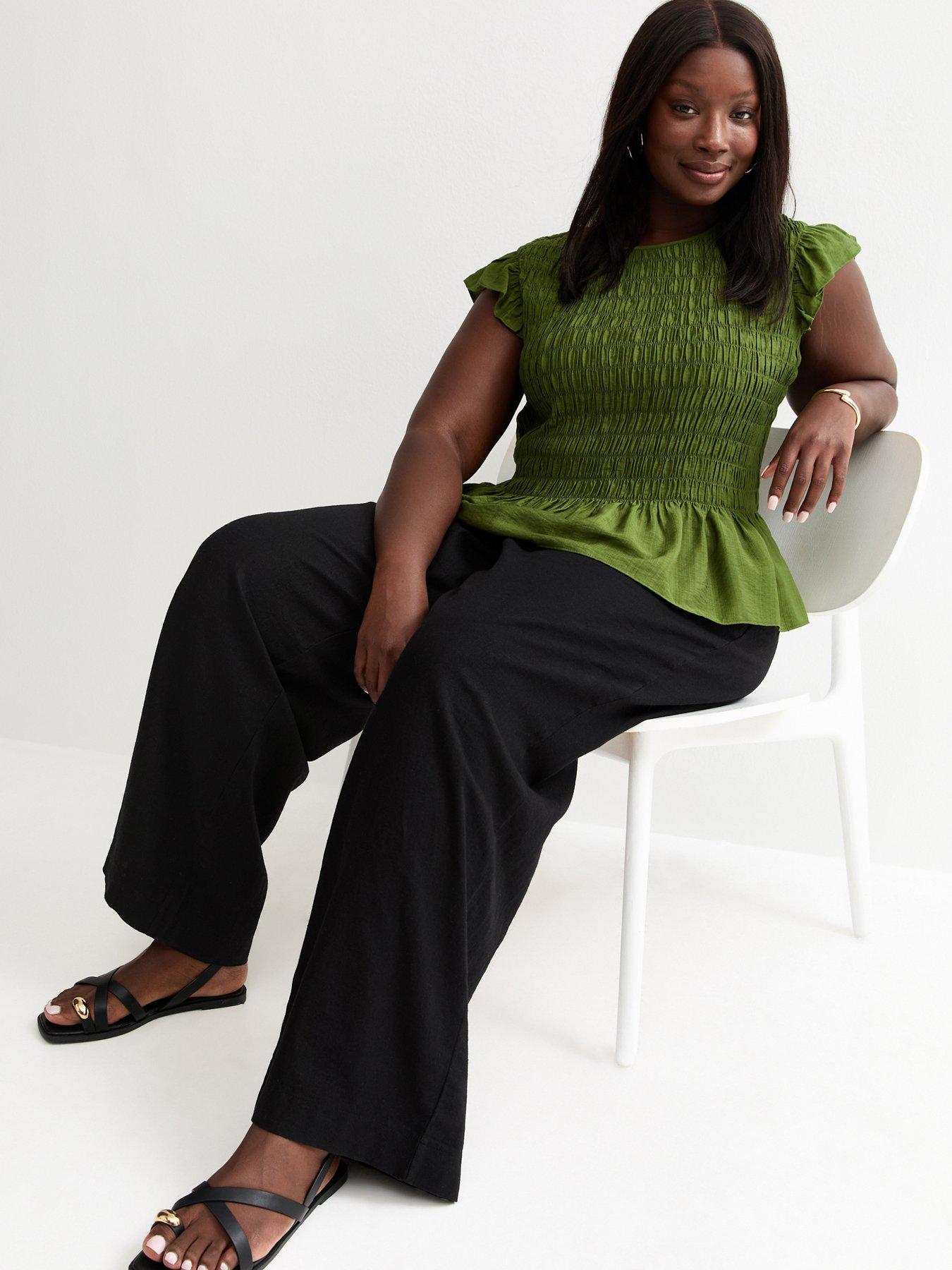 Image 3 of 6 of New Look Curves Black Linen Blend Wide Leg Trouser