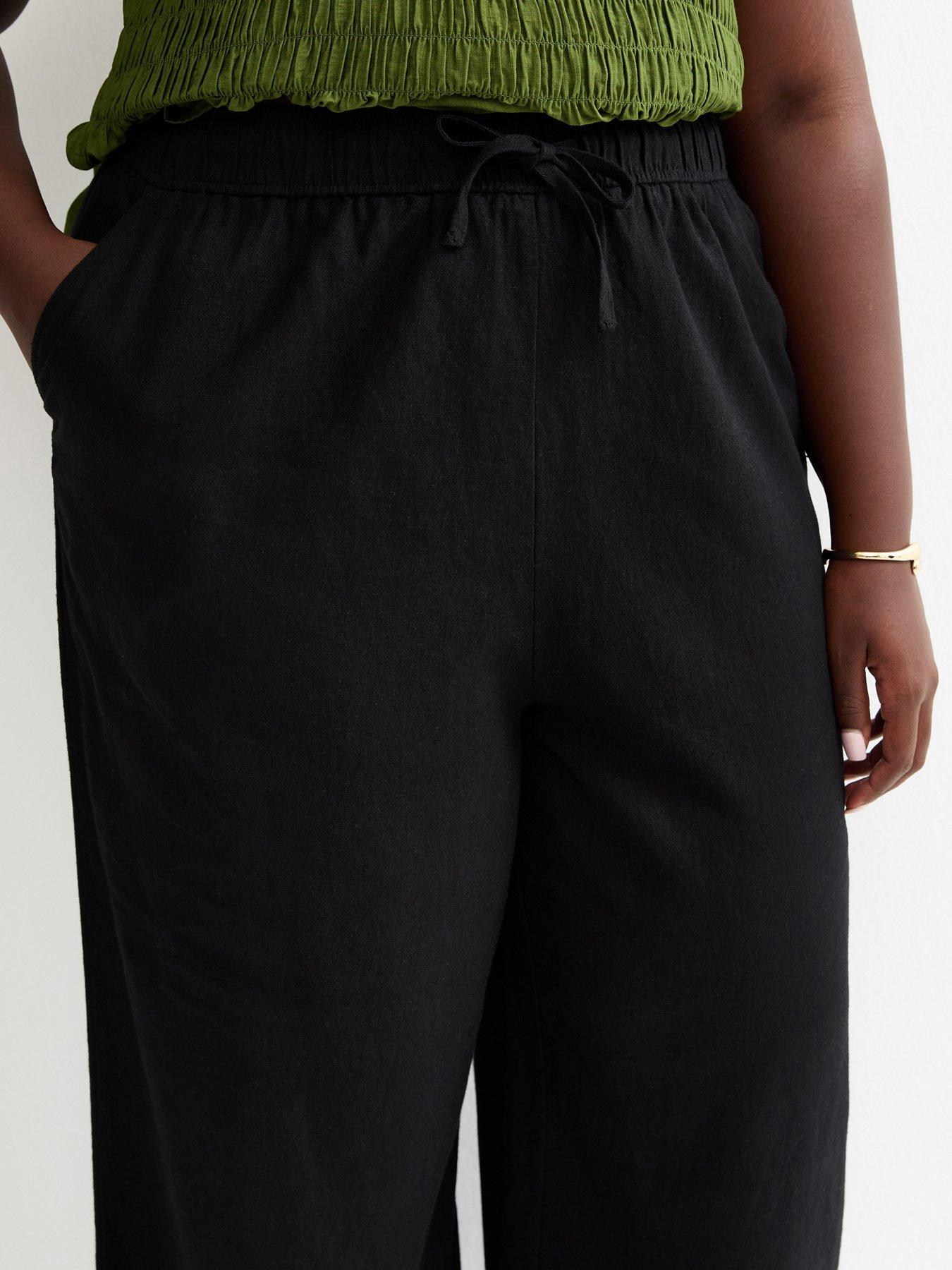 Image 5 of 6 of New Look Curves Black Linen Blend Wide Leg Trouser