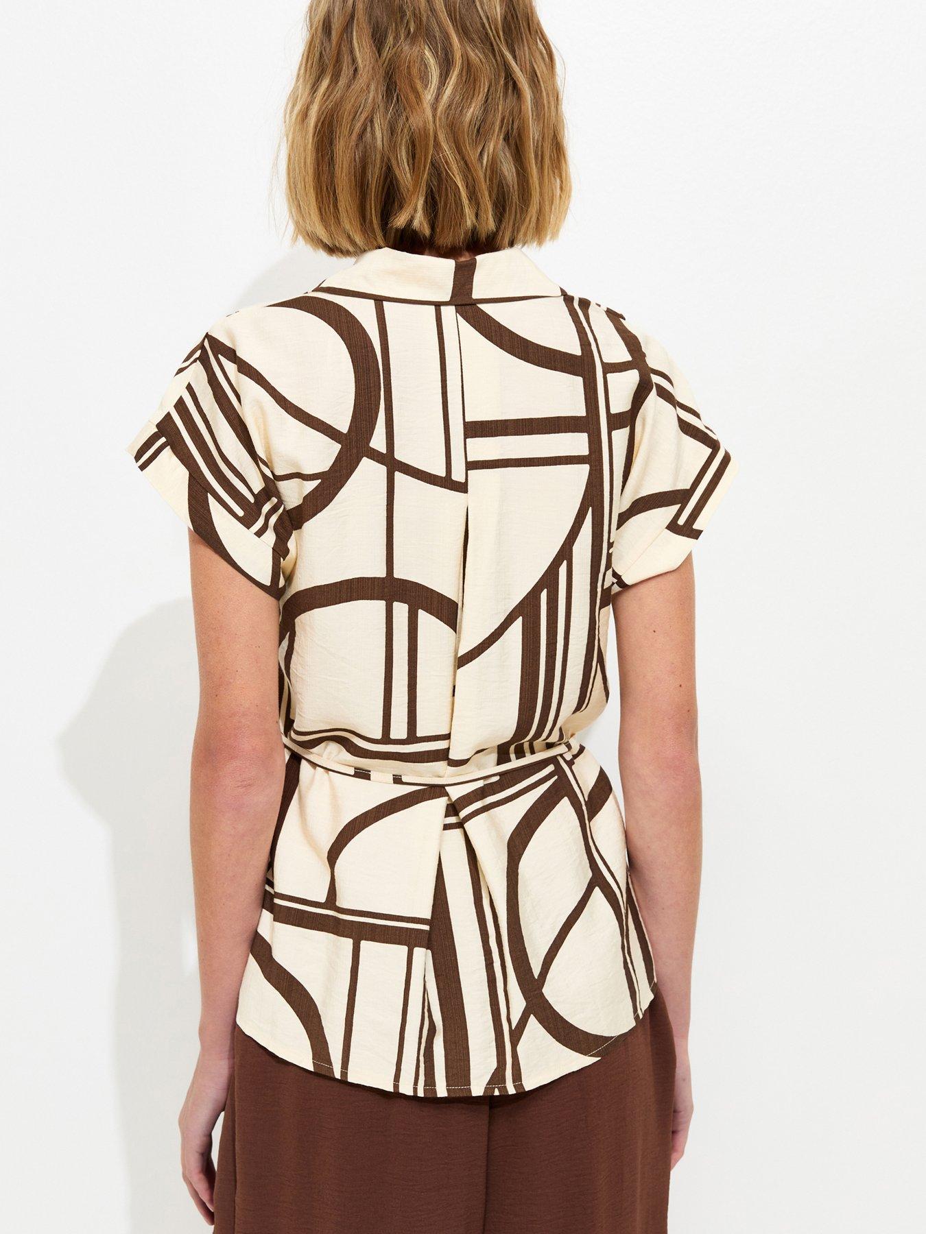 Image 2 of 5 of New Look Abstract Print Short Sleeve Shirt - White/Brown