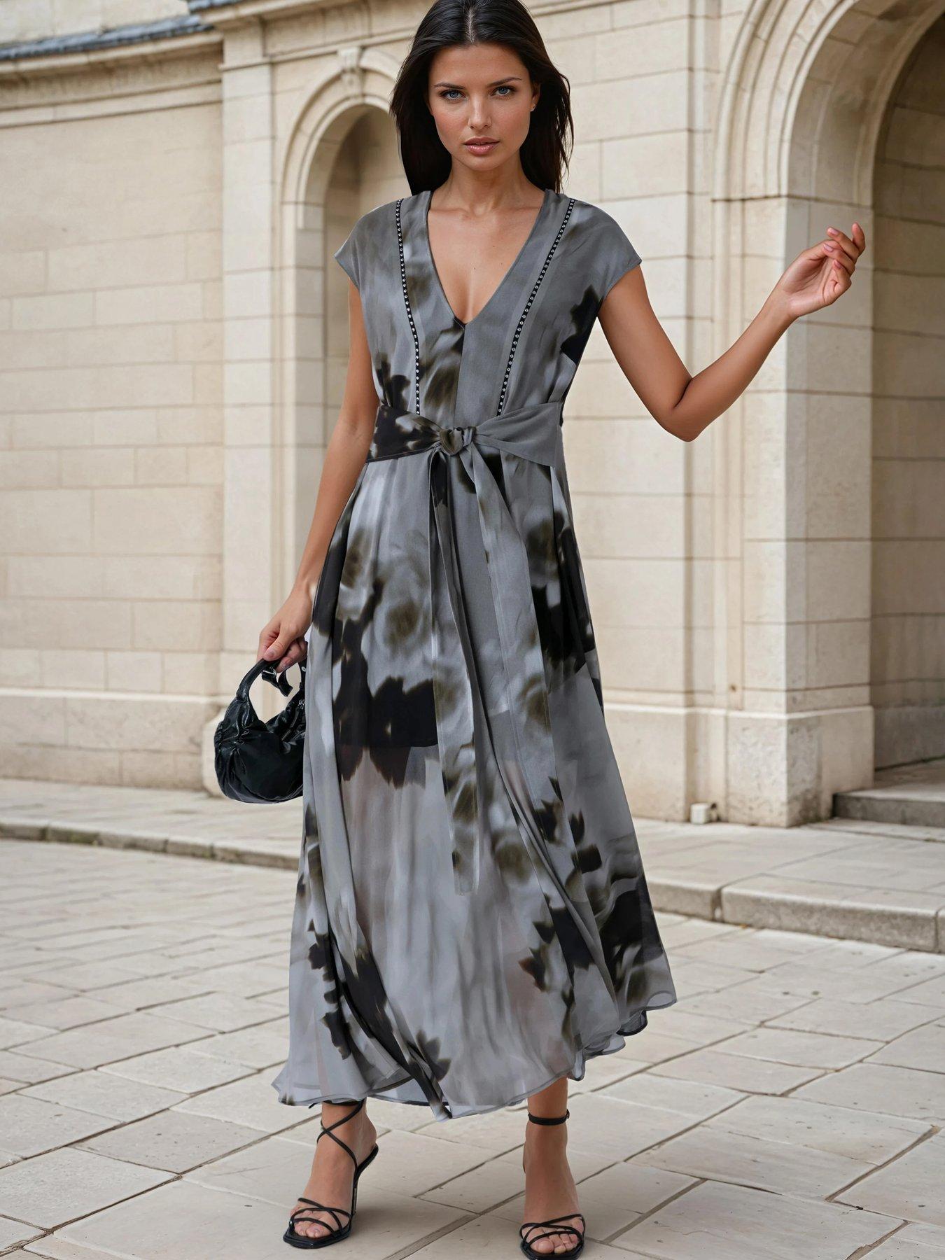 Religion Lilian Maxi V-Neck Occasion Dress - Grey