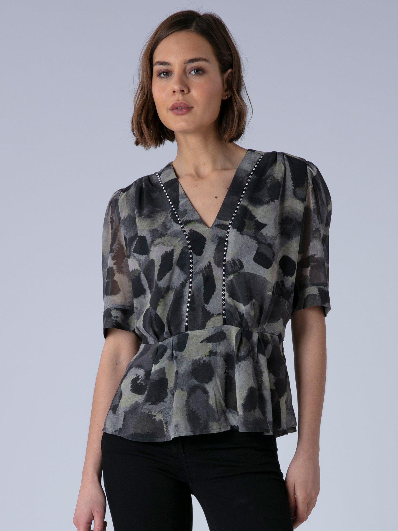 Religion Violet V-Neck Top - Grey