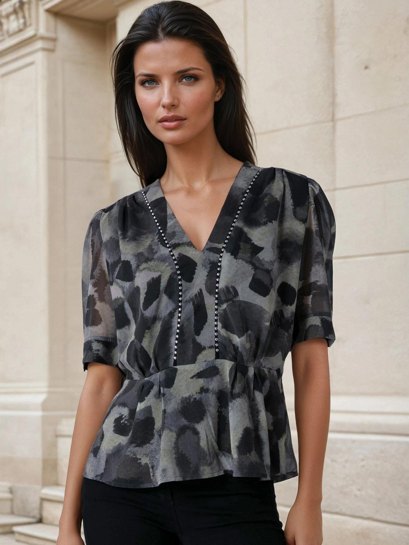 Religion Violet V-Neck Top - Grey