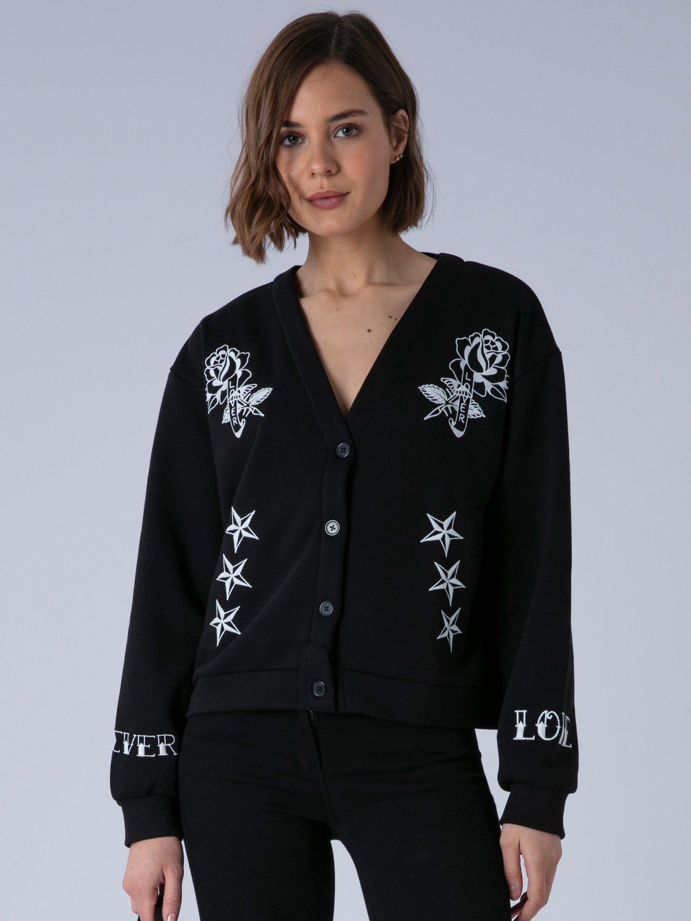 Religion Love Button-Thru Sweatshirt Cardigan - Black