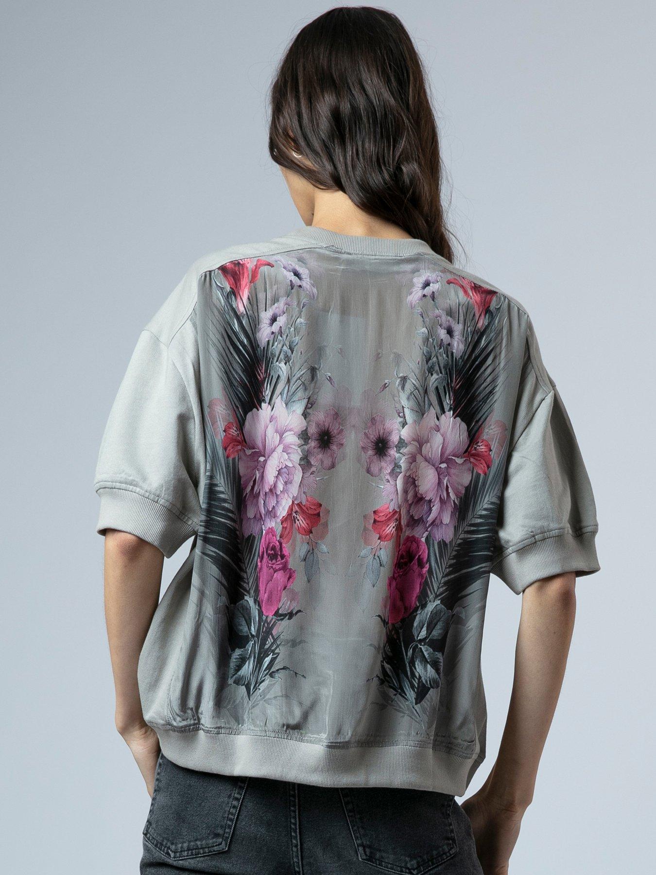 Religion Citrine Jersey Top With Silky Floral Back Print - Grey
