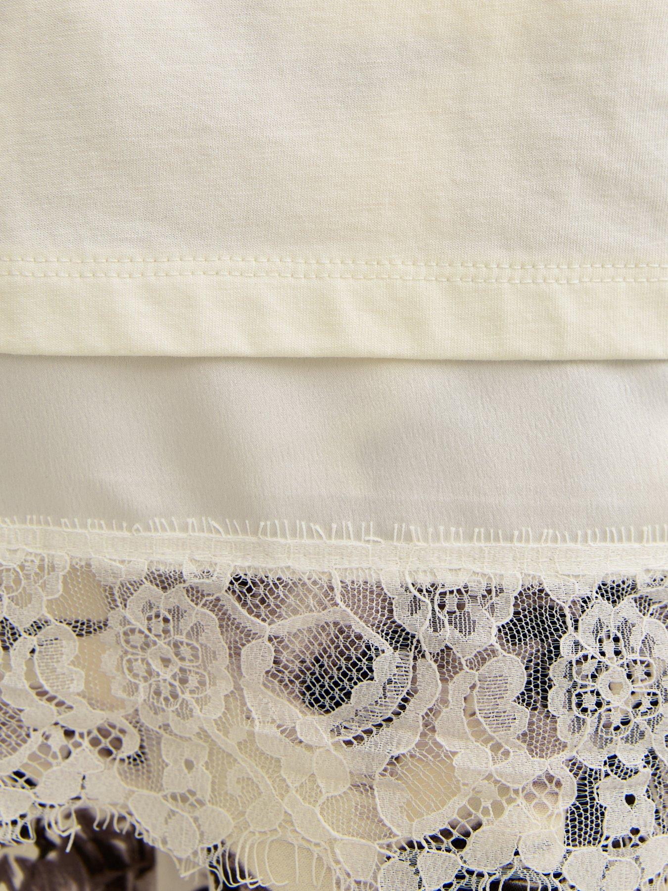 Image 5 of 5 of New Look Satin Lace Hem Oversized T-Shirt - White