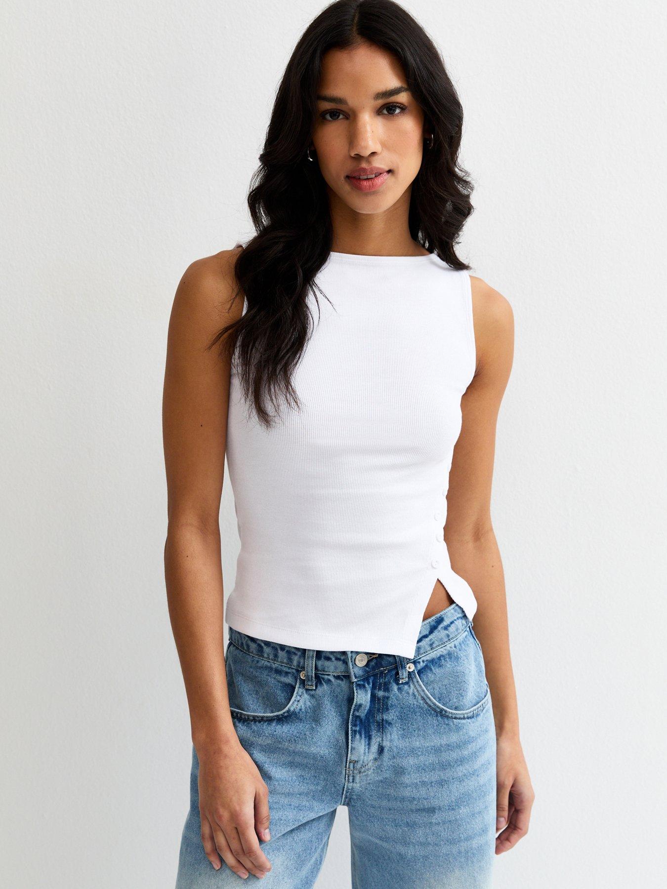 New Look White Asymmetric Hem Button Side Vest Top
