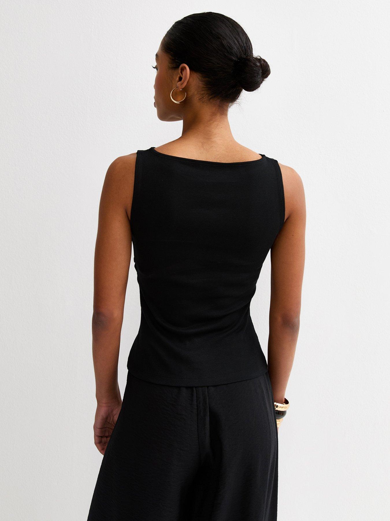 Image 2 of 5 of New Look Asymmetric Hem Button Side Vest Top - Black