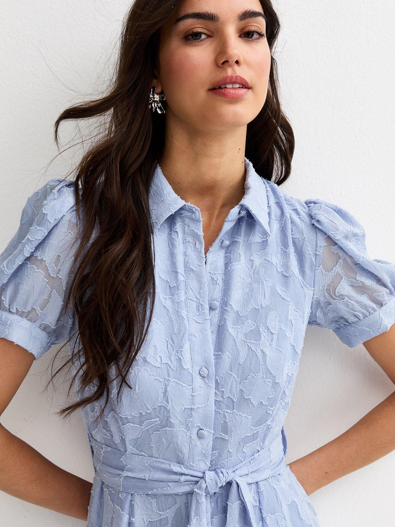 walmart blue cheese dressing Wrap Shirt Dress in Oxford Blue and White – MONSE main image 1