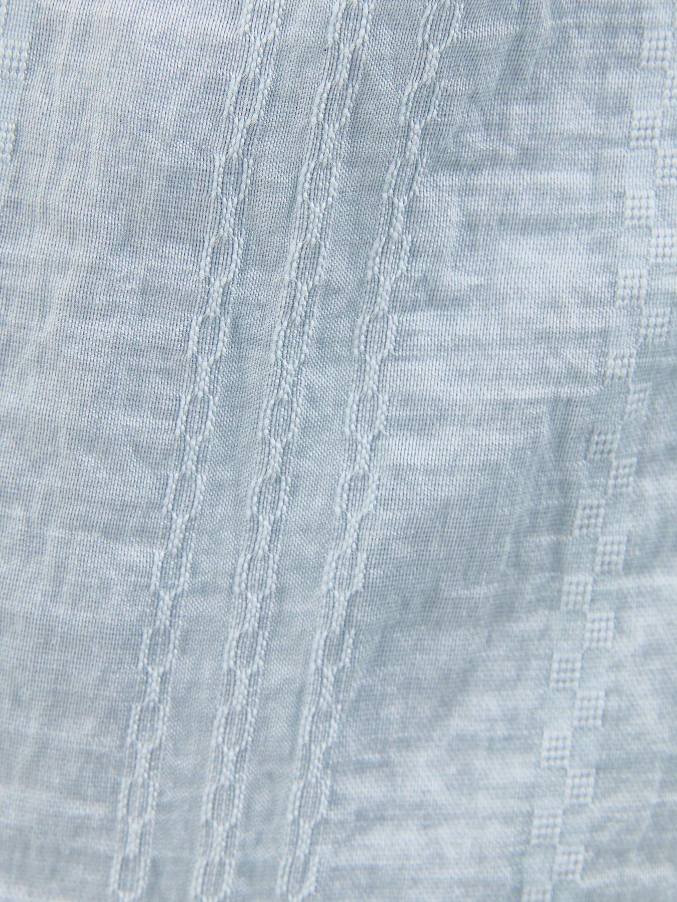 Image 5 of 5 of New Look Textured Ruffle Trimmed Wrap Midi Dress - Light Blue