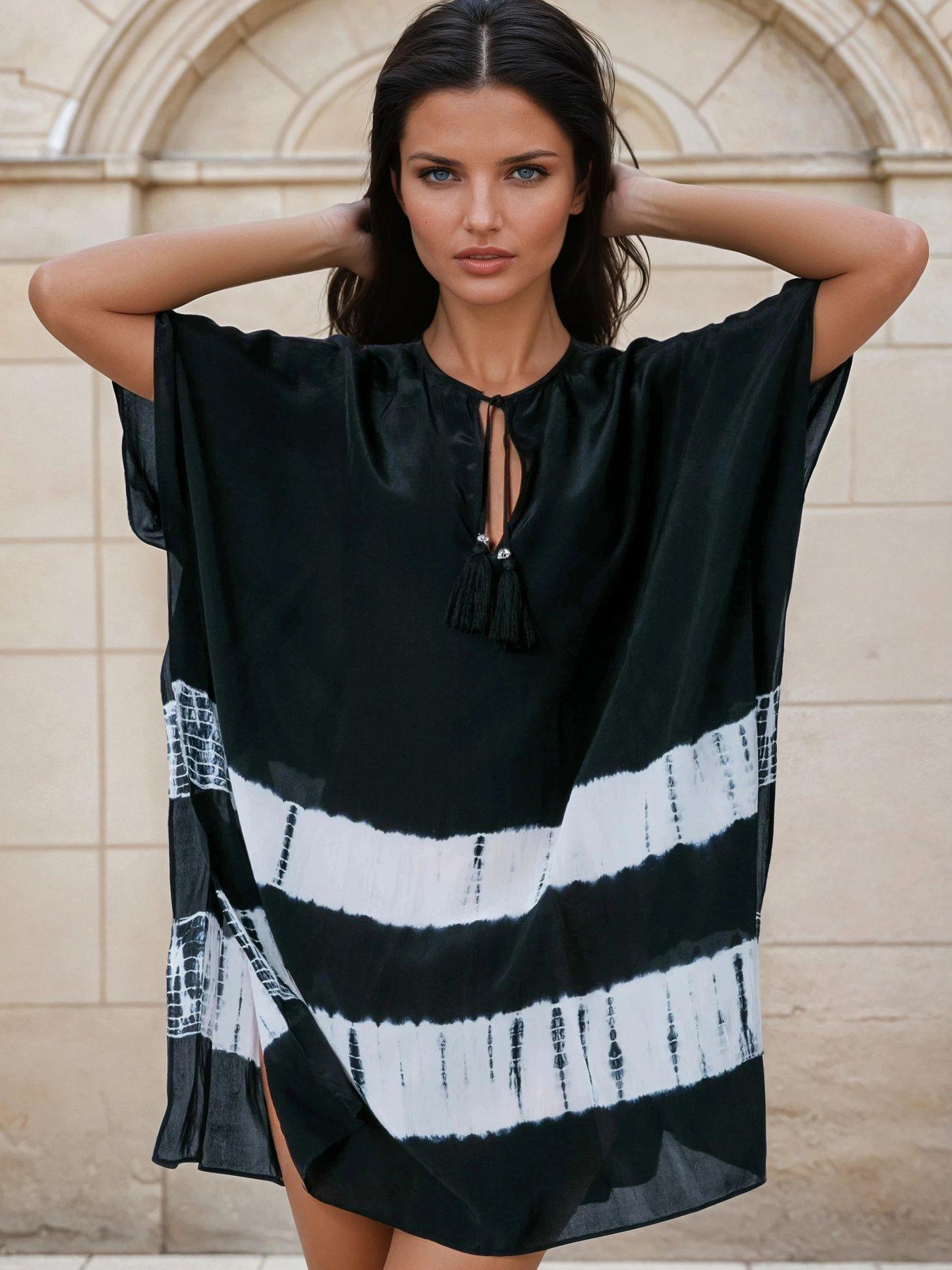Religion Ella Tie Dye Kaftan Beach Wear - Black