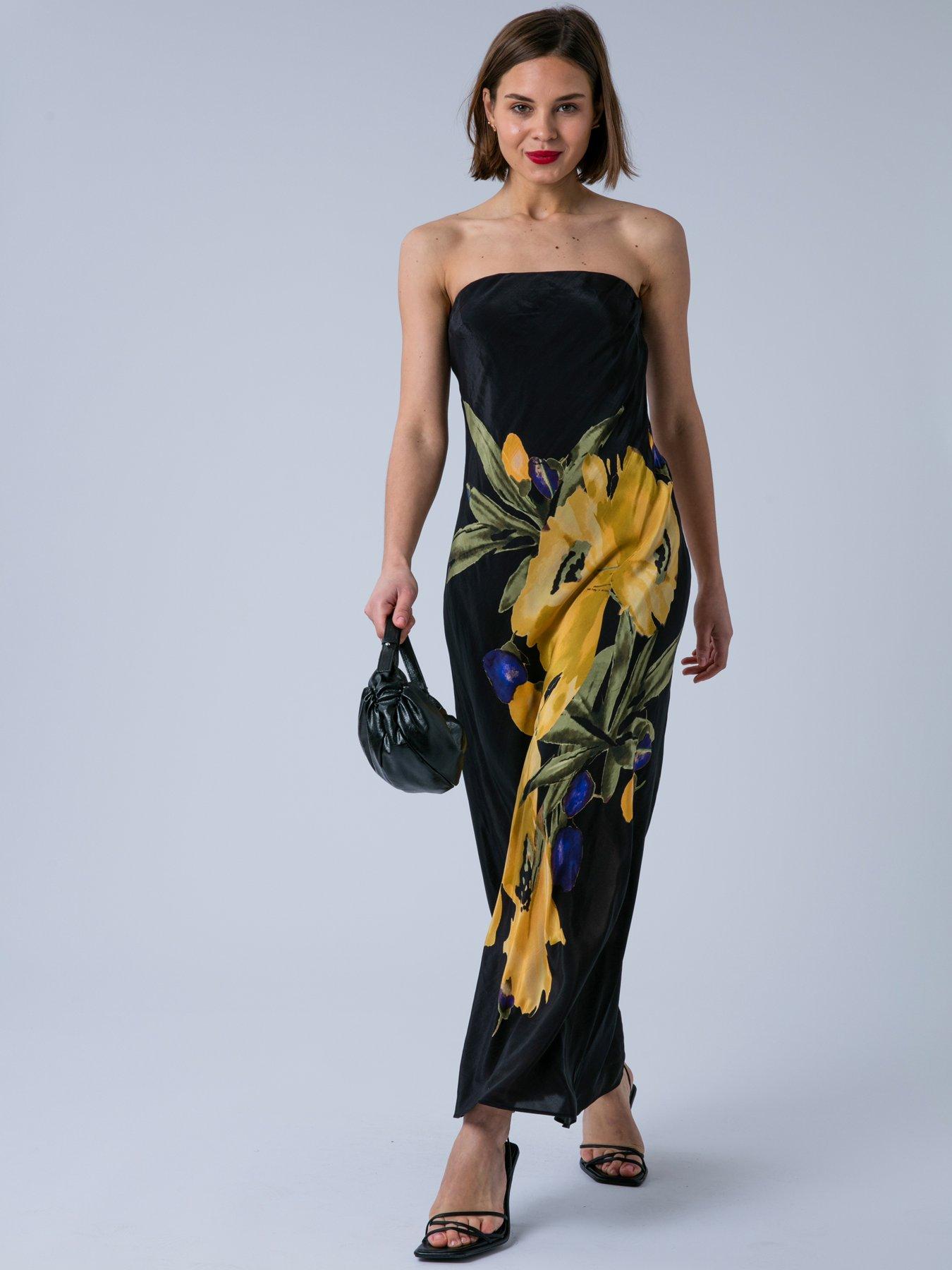 Religion Pretty Floral Bandeau Occasion Dress - Yellow