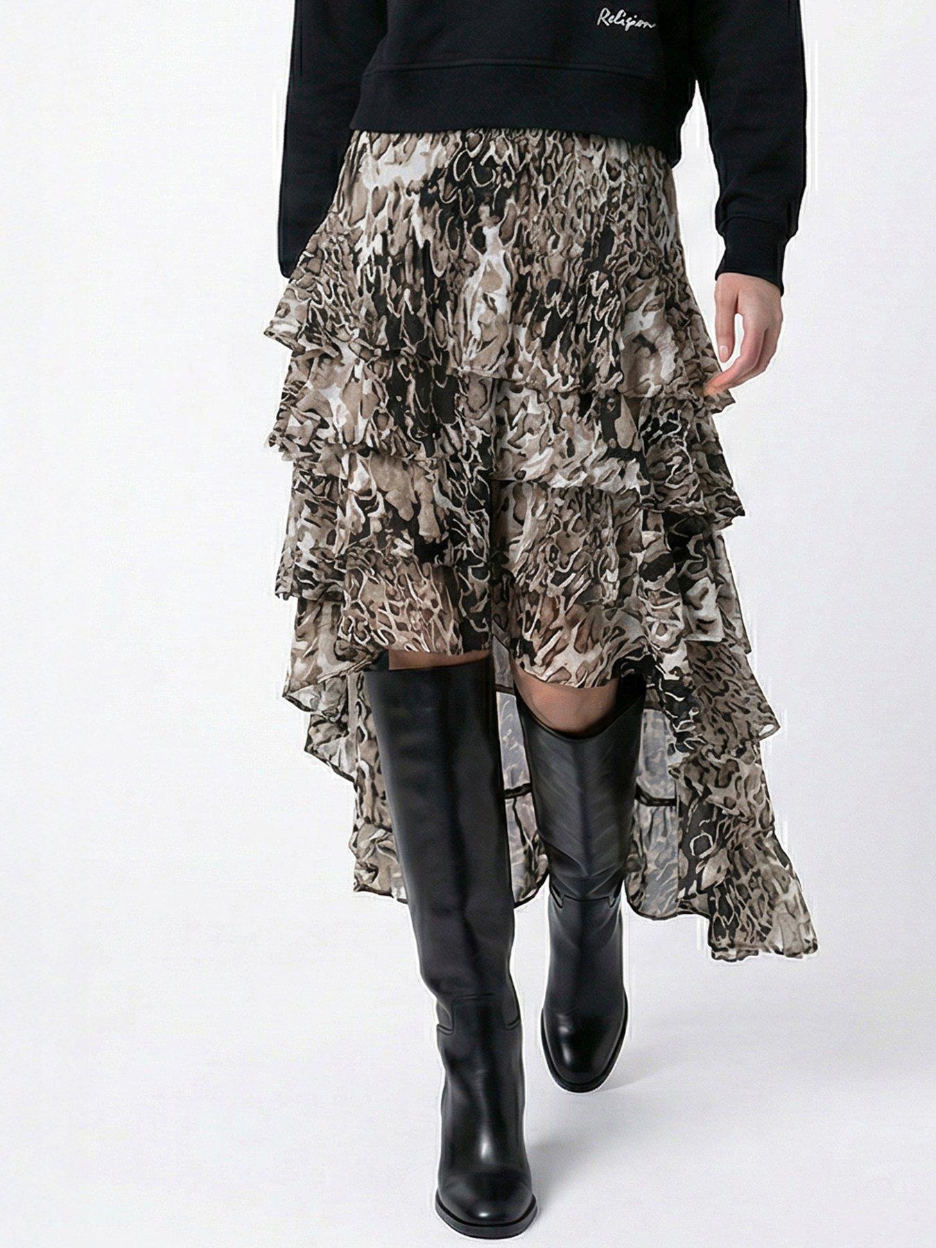 Religion Fae High Low Ruffle Skirt - Brown