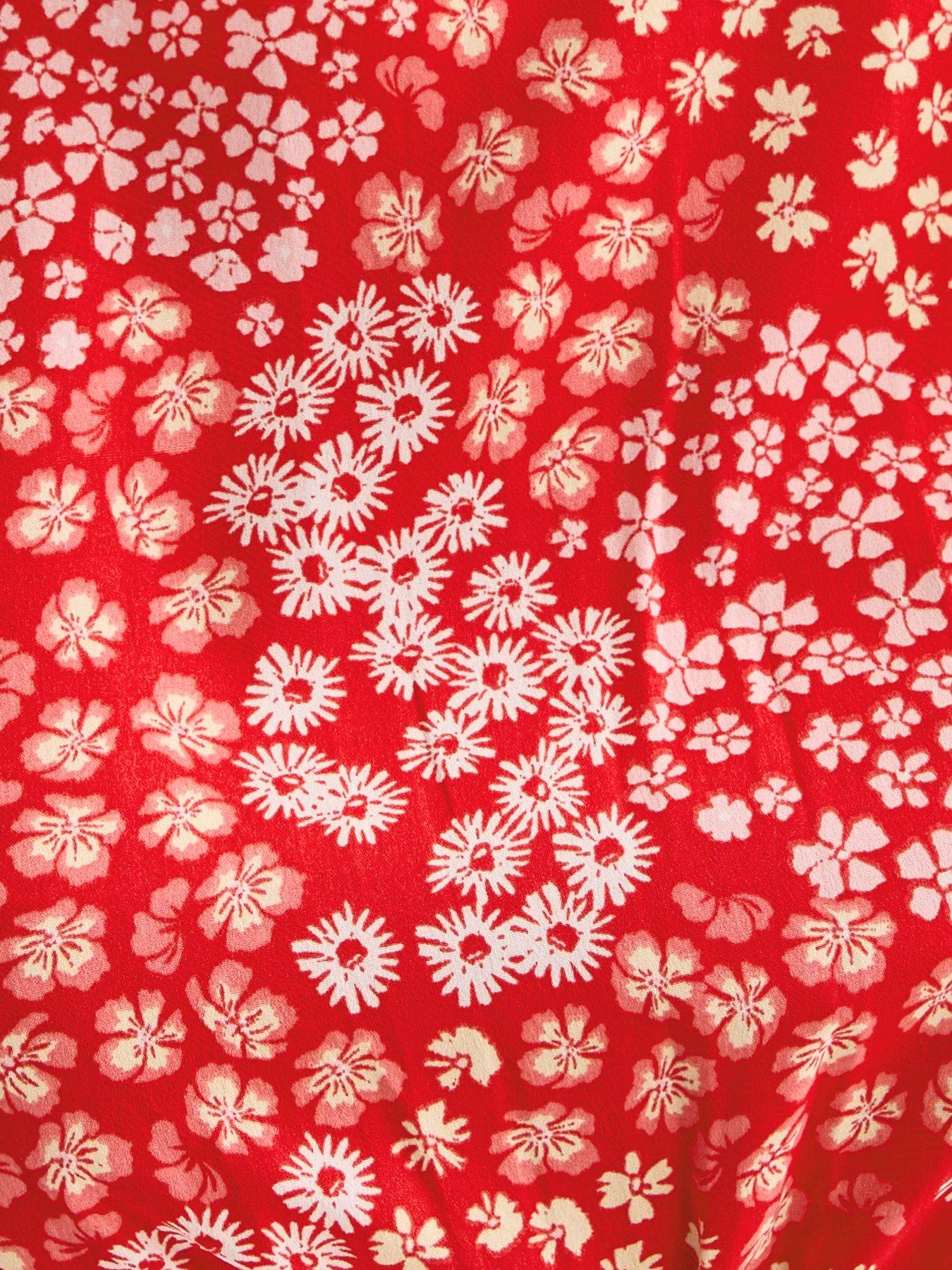 Image 5 of 5 of New Look Crepe Floral Print Mix Short Sleeve Midi Dress - Red