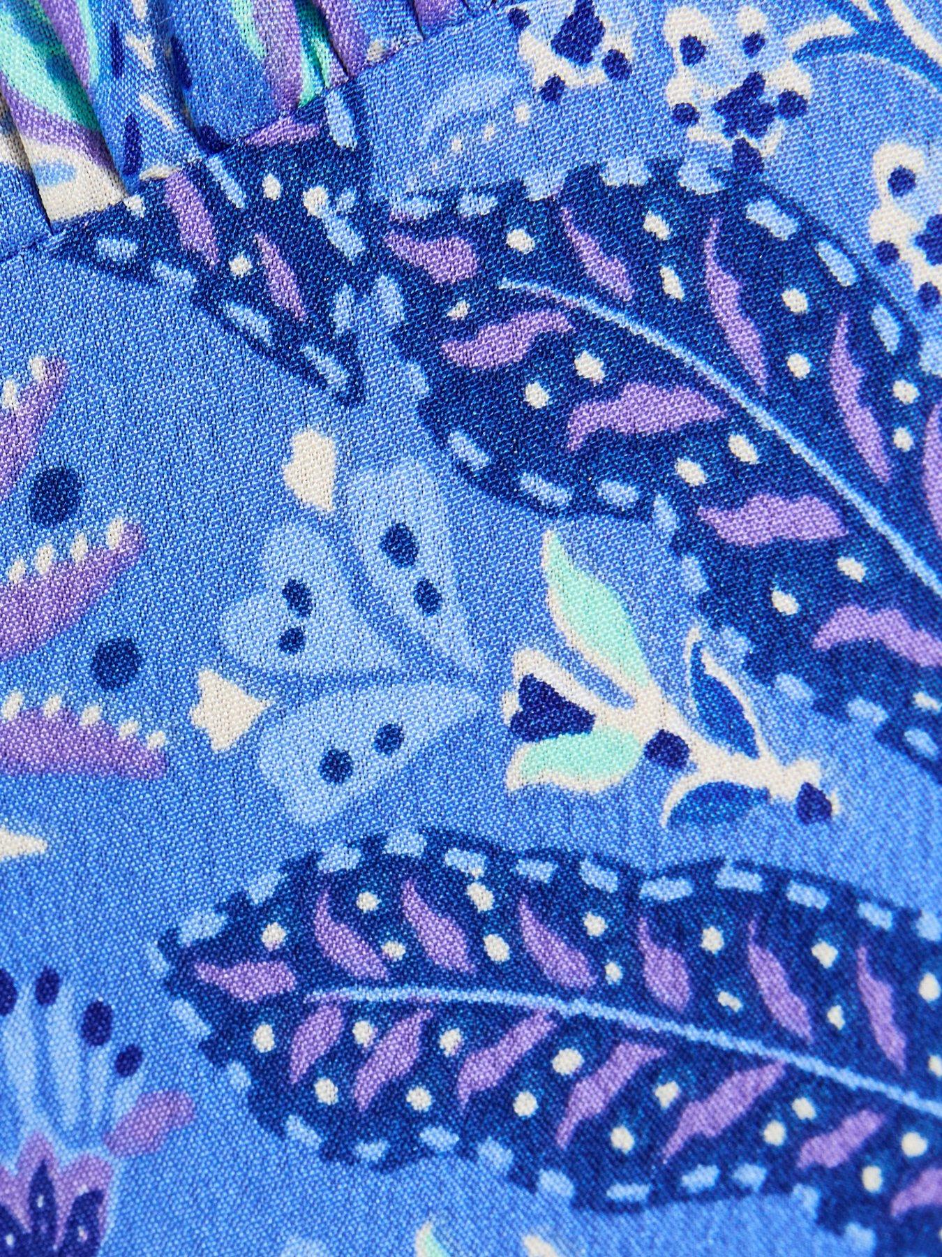 Image 5 of 5 of New Look Tropical Print Crepe Short Sleeve Midi Dress - Blue