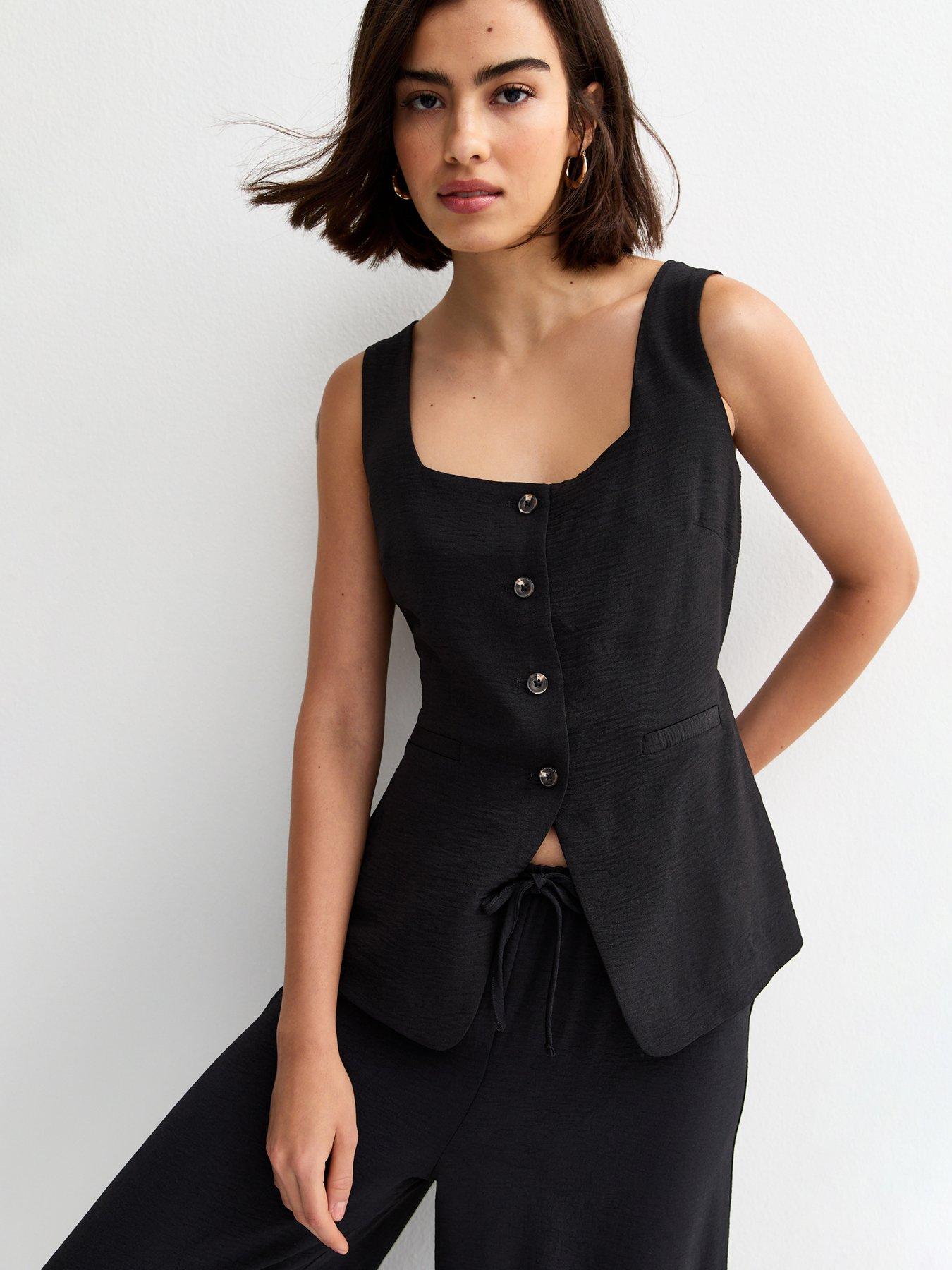 New Look Square Neck Button Down Waistcoat - Black