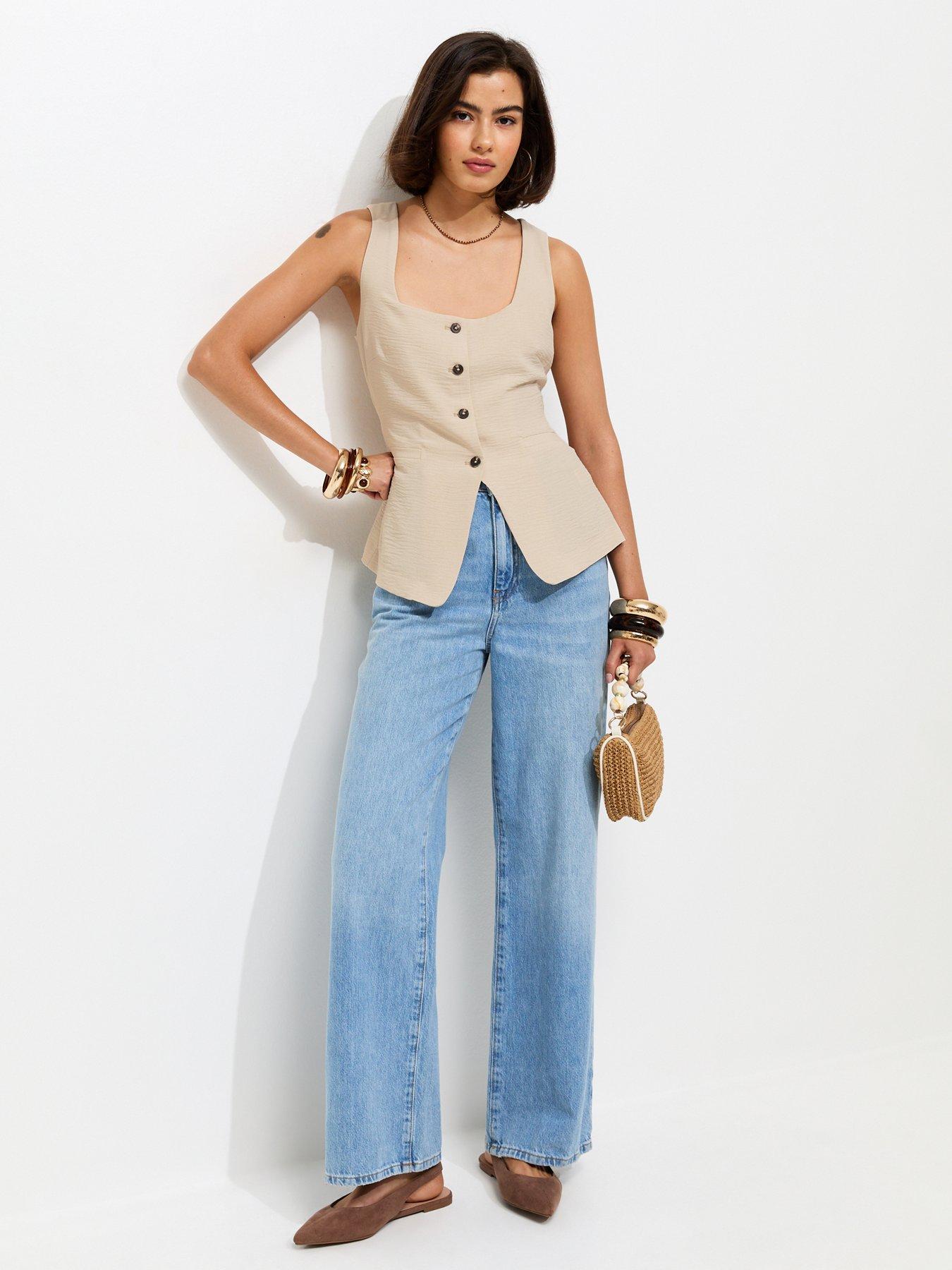 Image 3 of 5 of New Look Square Neck Button Down Waistcoat - Stone
